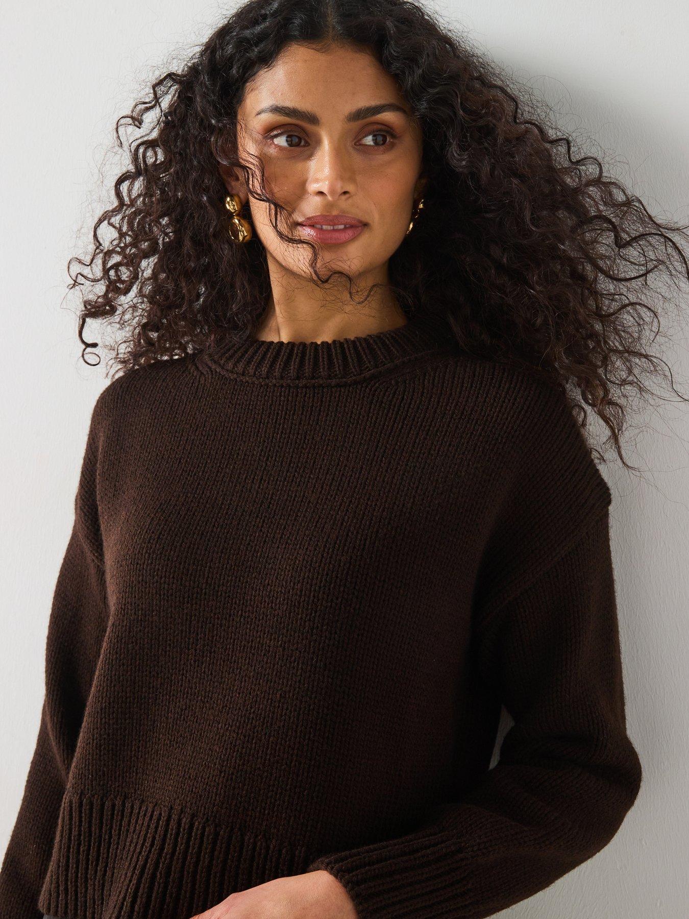 mango-chunky-knit-sweater-with-ribbed-trims-browndetail