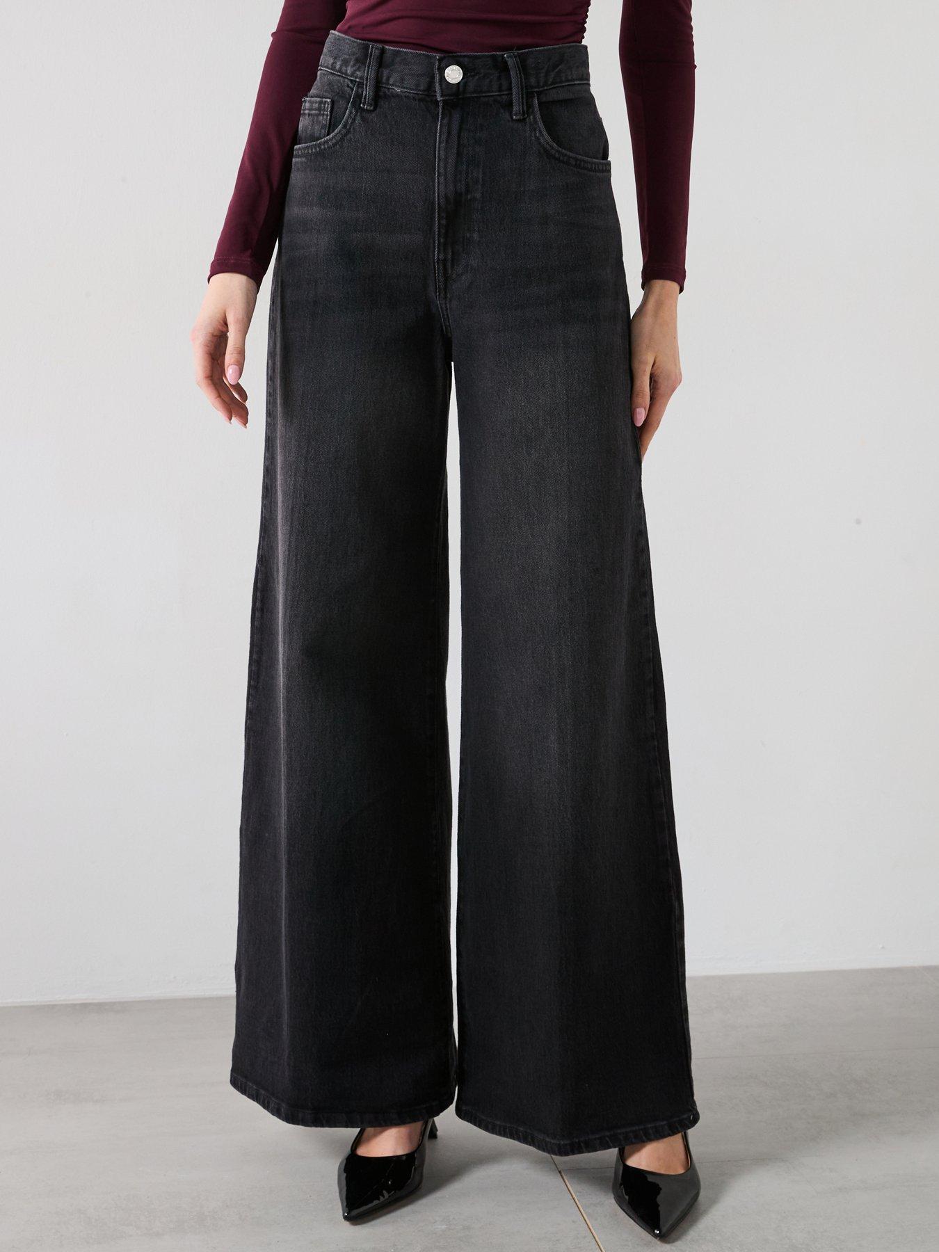 Image 1 of 5 of Mango High Rise Wideleg Jeans - Black