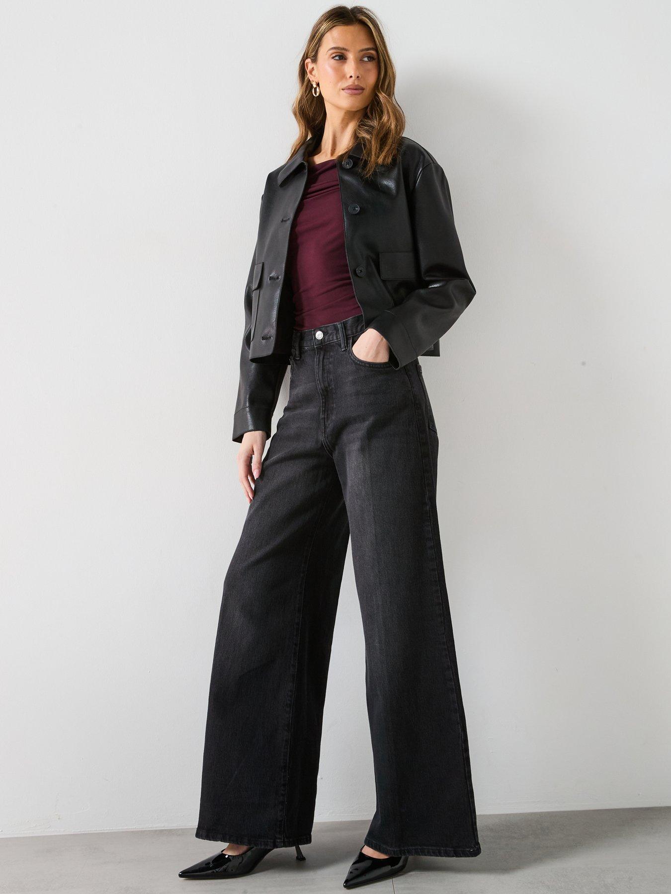 Image 3 of 5 of Mango High Rise Wideleg Jeans - Black