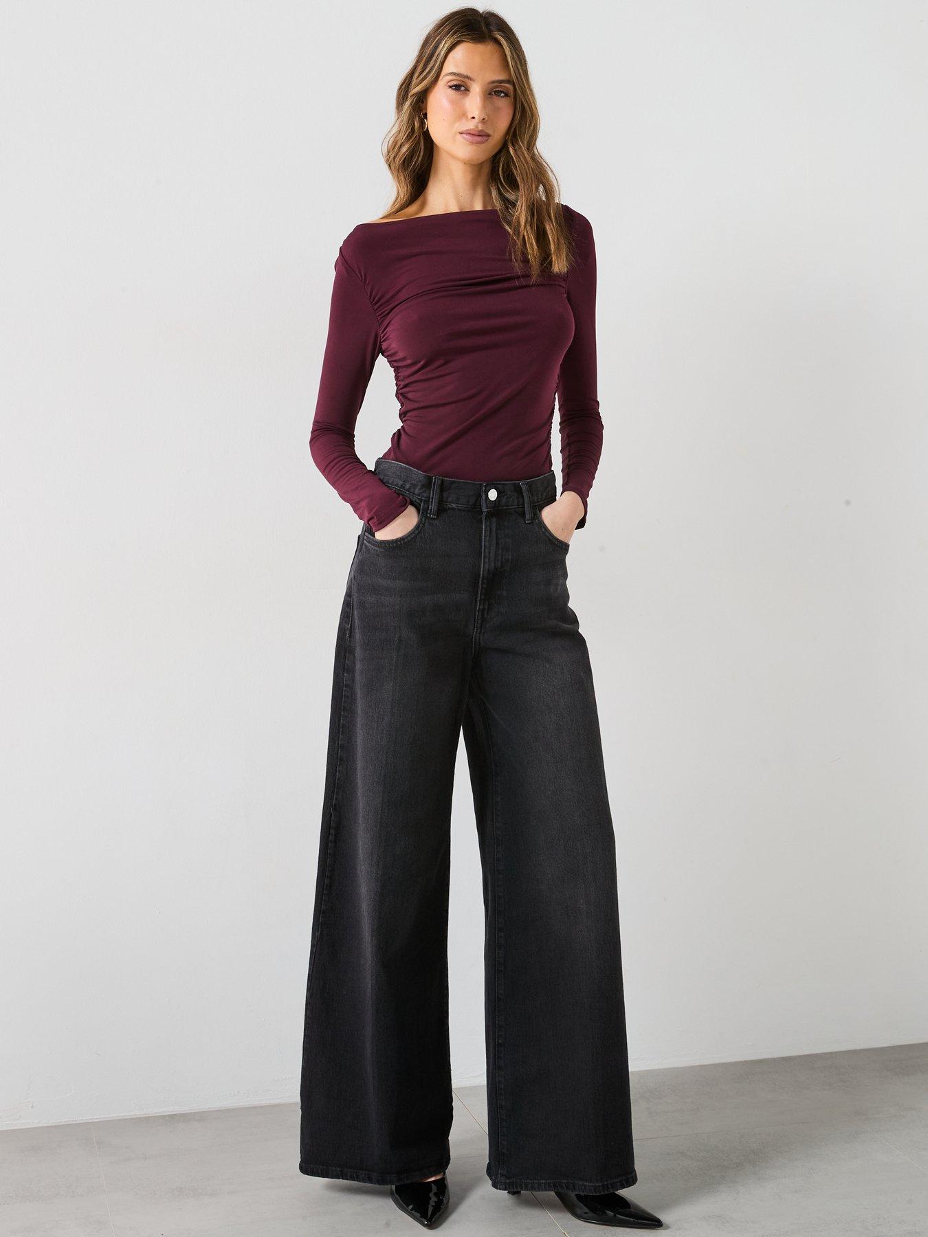 Image 5 of 5 of Mango High Rise Wideleg Jeans - Black