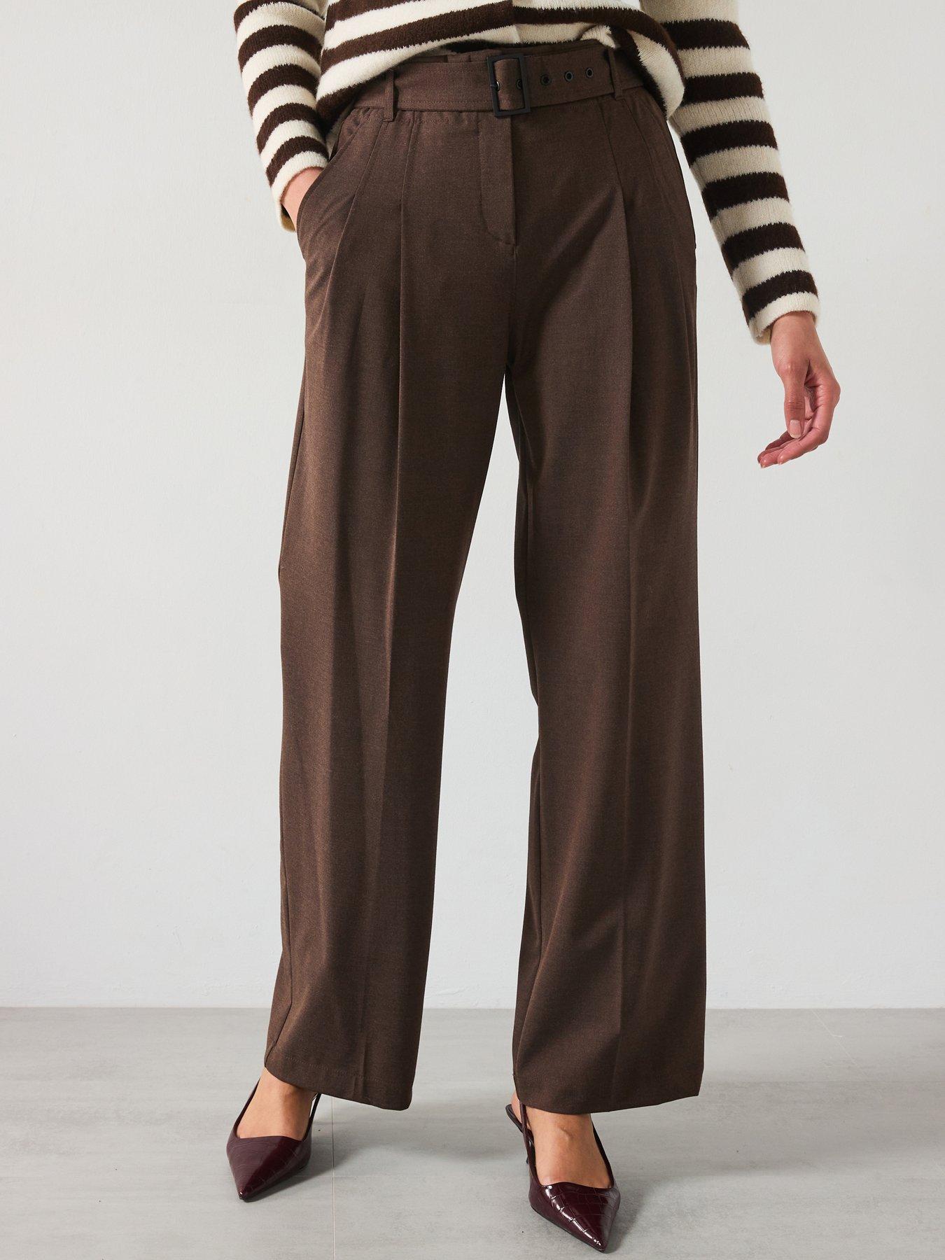 mango-belted-wide-leg-trousers-brown