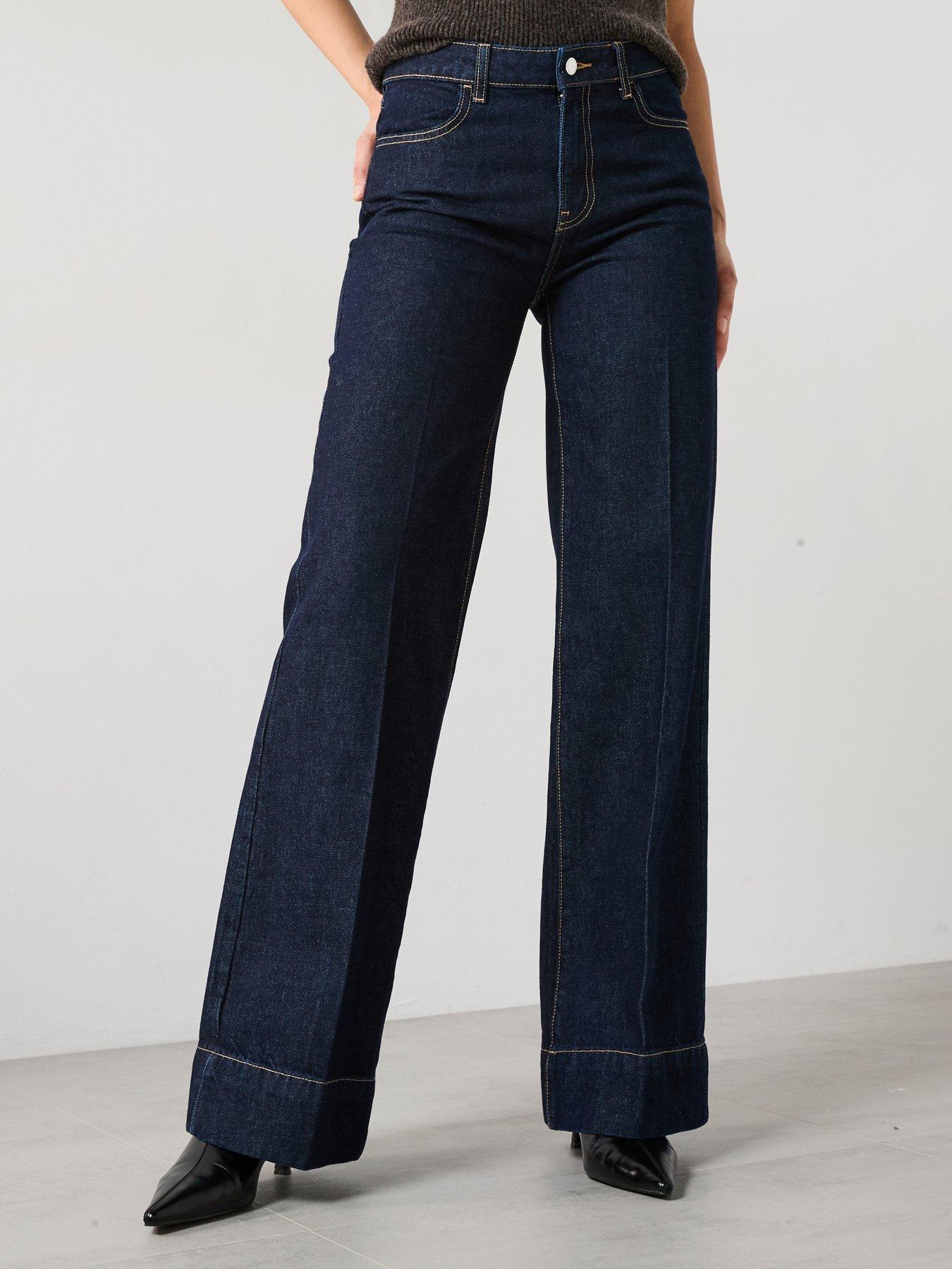Image 1 of 6 of Mango Wide Leg Layla Jeans - Dark Blue