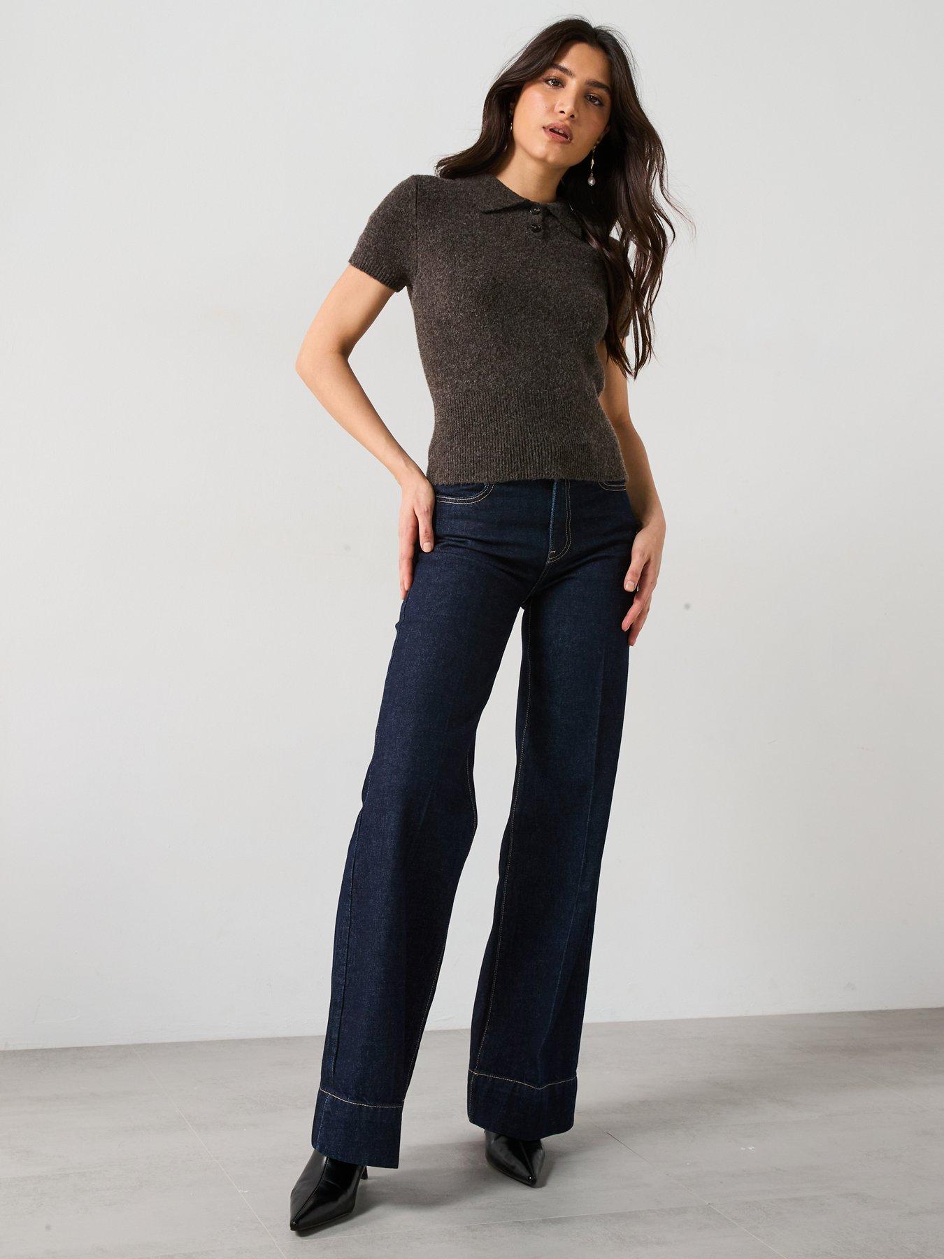 Image 3 of 6 of Mango Wide Leg Layla Jeans - Dark Blue