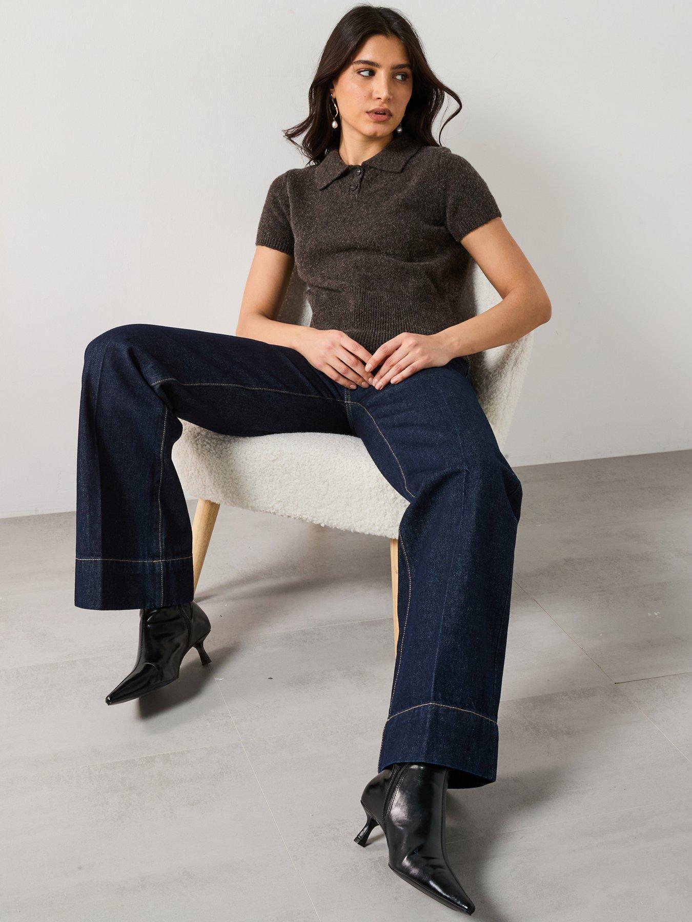 Image 5 of 6 of Mango Wide Leg Layla Jeans - Dark Blue