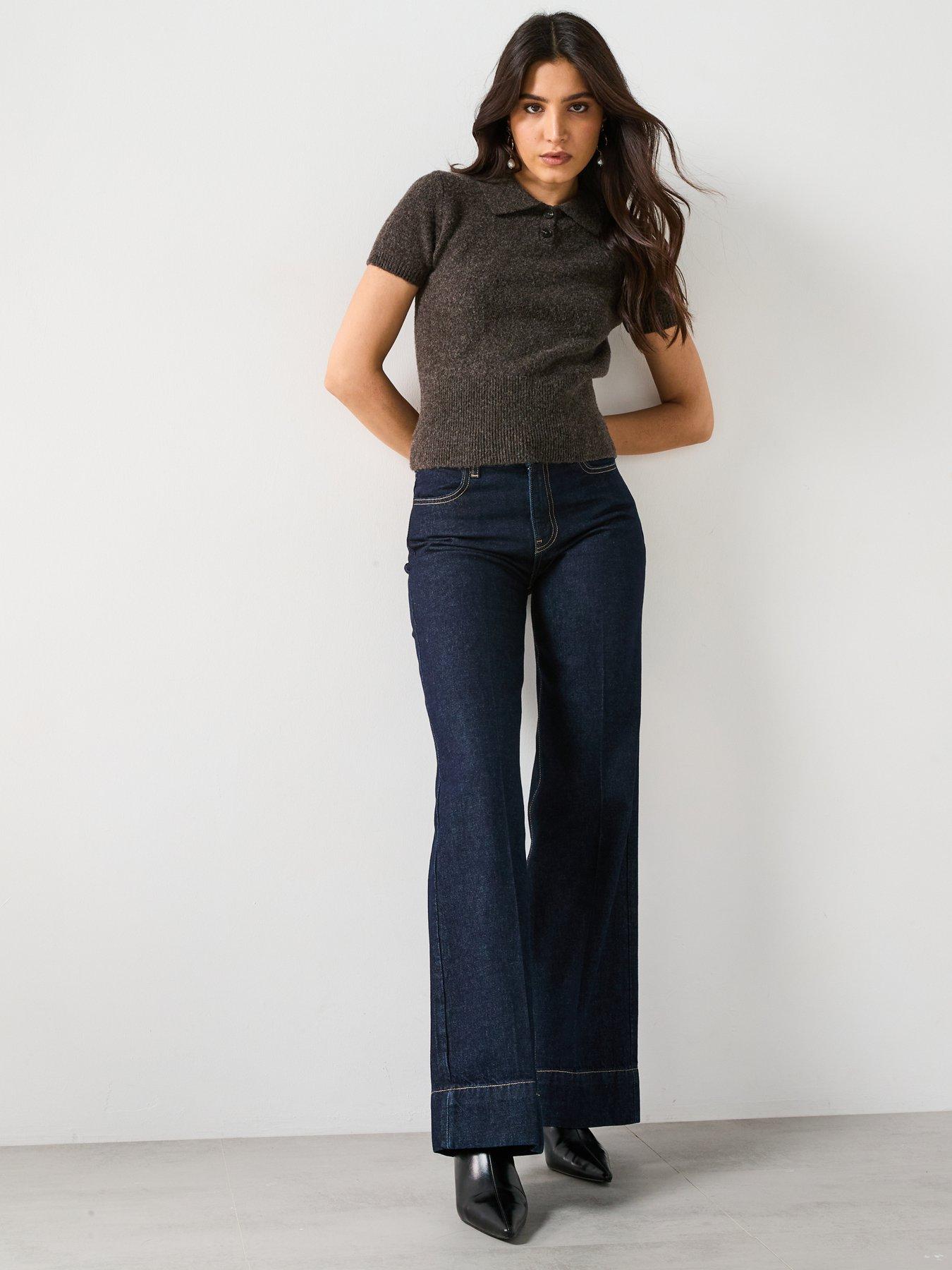 Image 6 of 6 of Mango Wide Leg Layla Jeans - Dark Blue