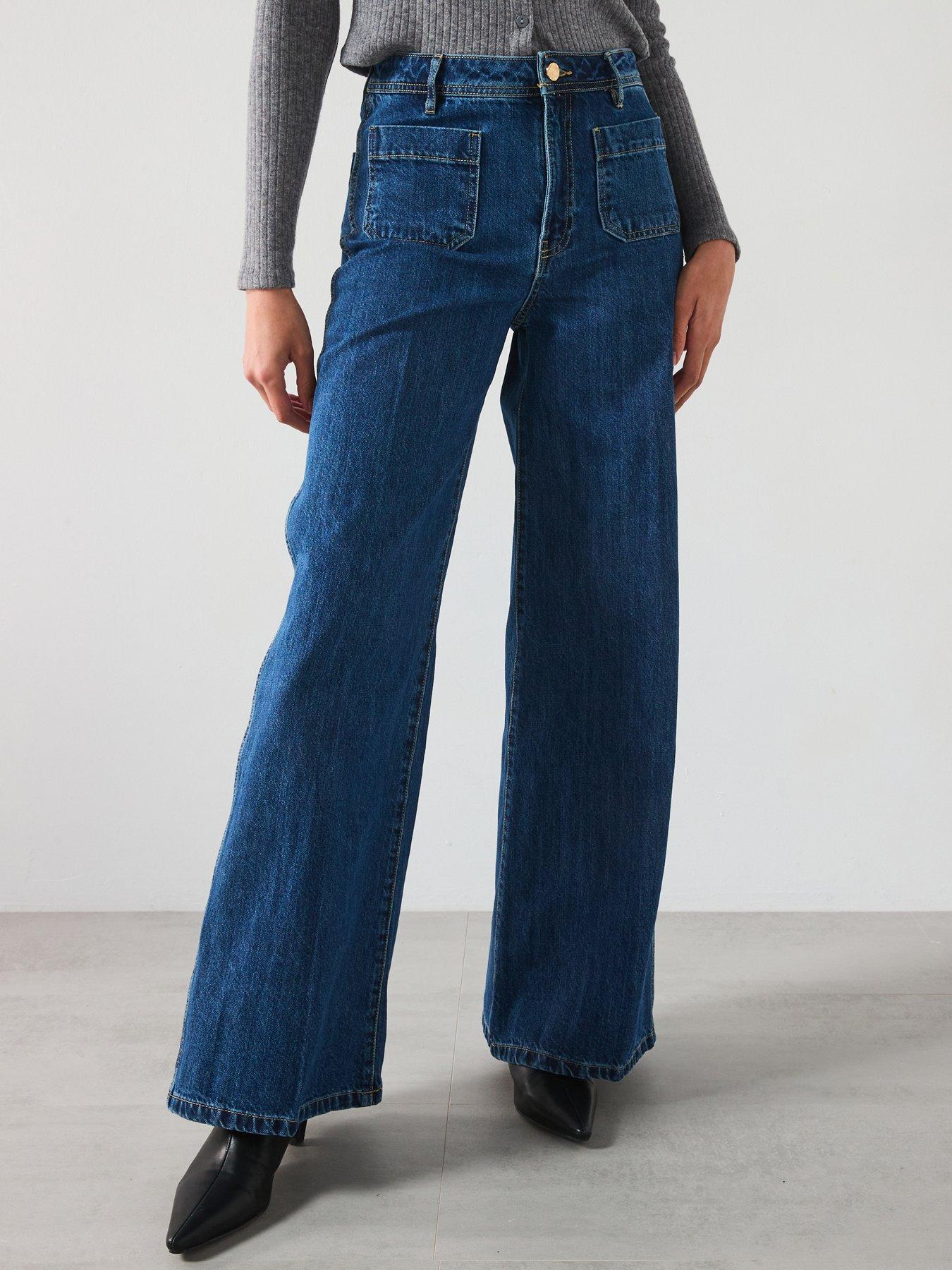 Mango Wide Leg Pocket Detail Jean - Dark Blue