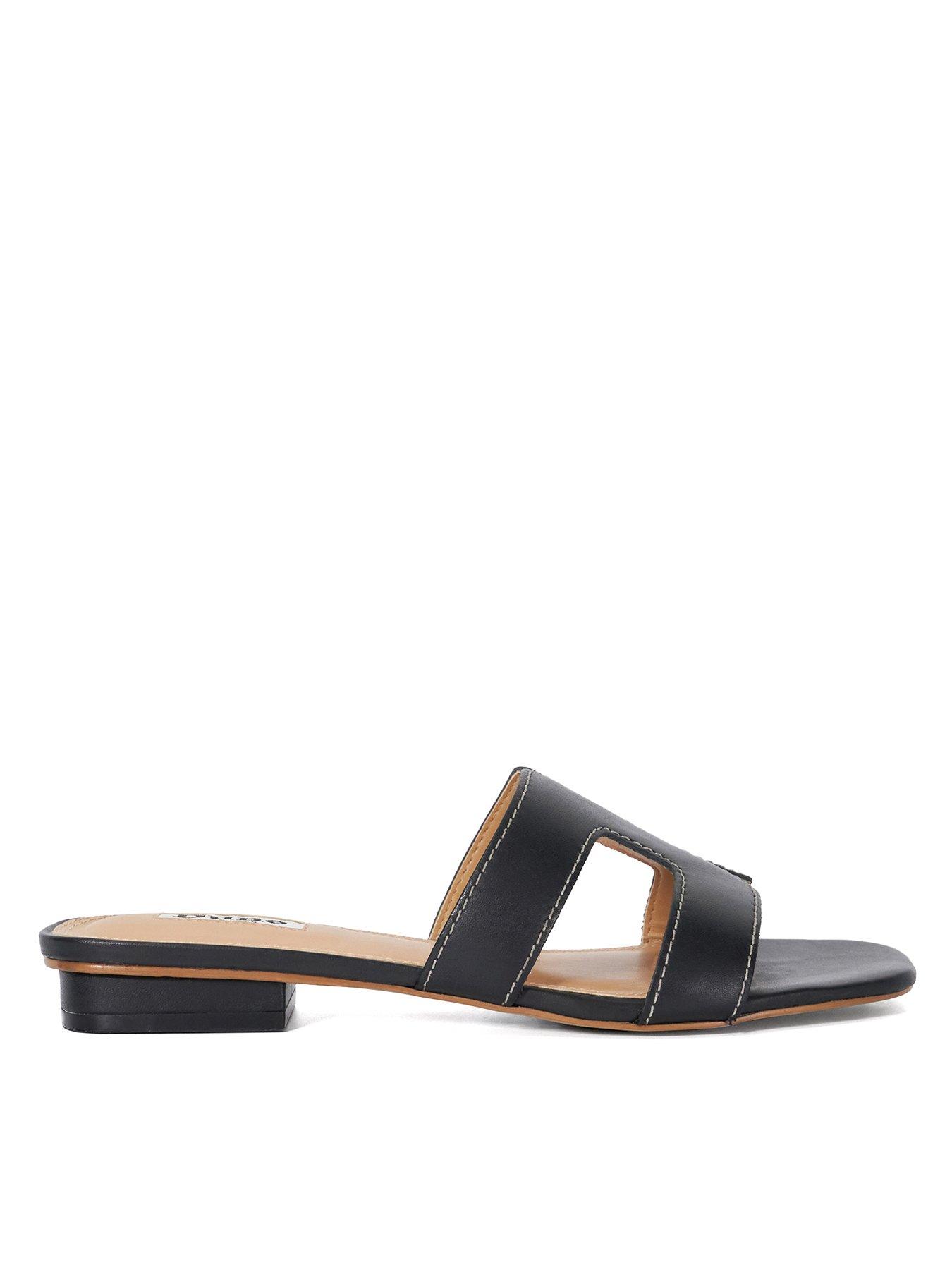 Dune London Loupe Leather Slider Sandals - Black
