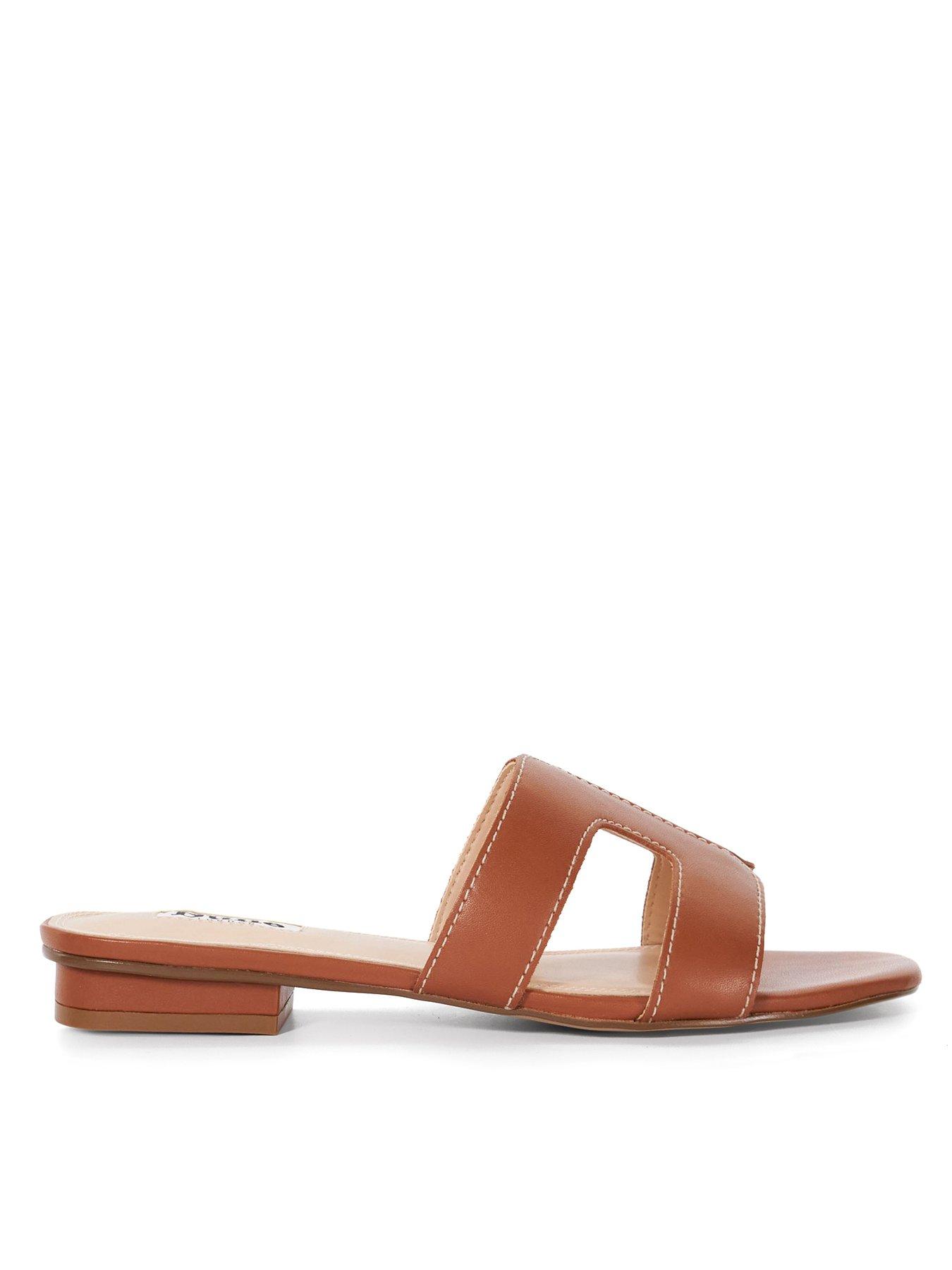 Dune London Loupe Leather Slider Sandals - Tan
