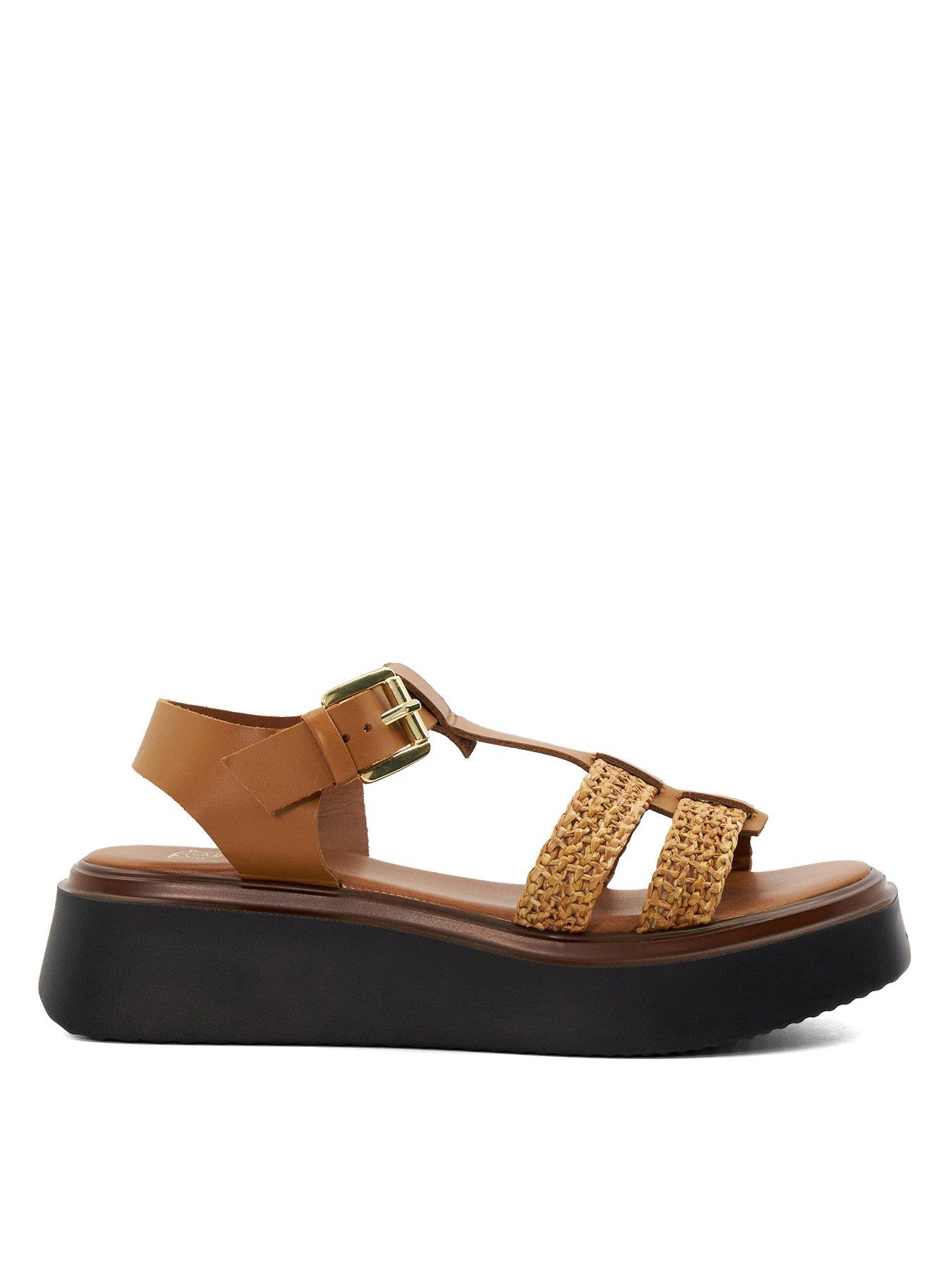 Dune London Lyons Woven Leather Wedge Sandals - Tan