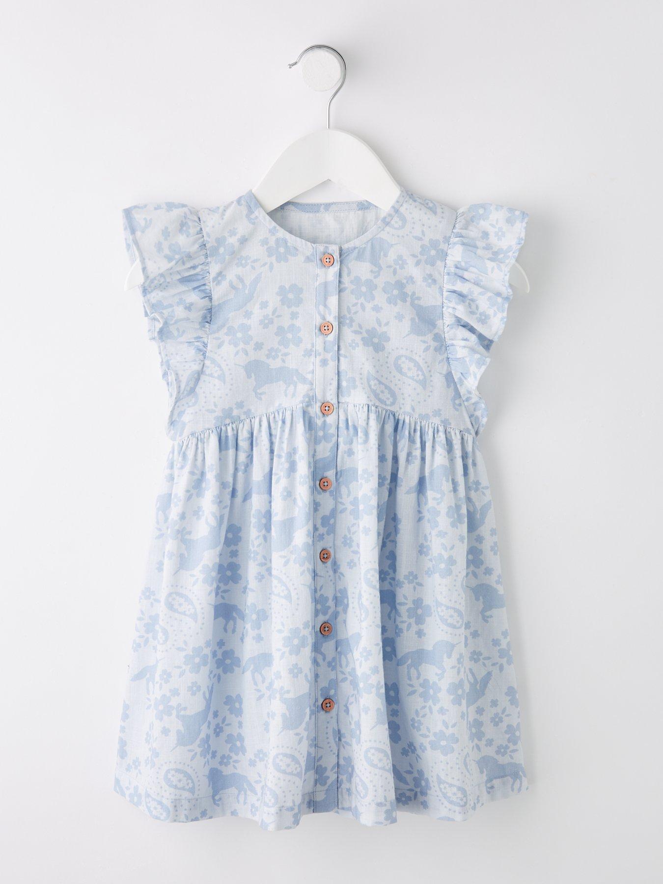Image 1 of 4 of Mini V by Very Girls Button Down Unicorn Printed Dress - Blue