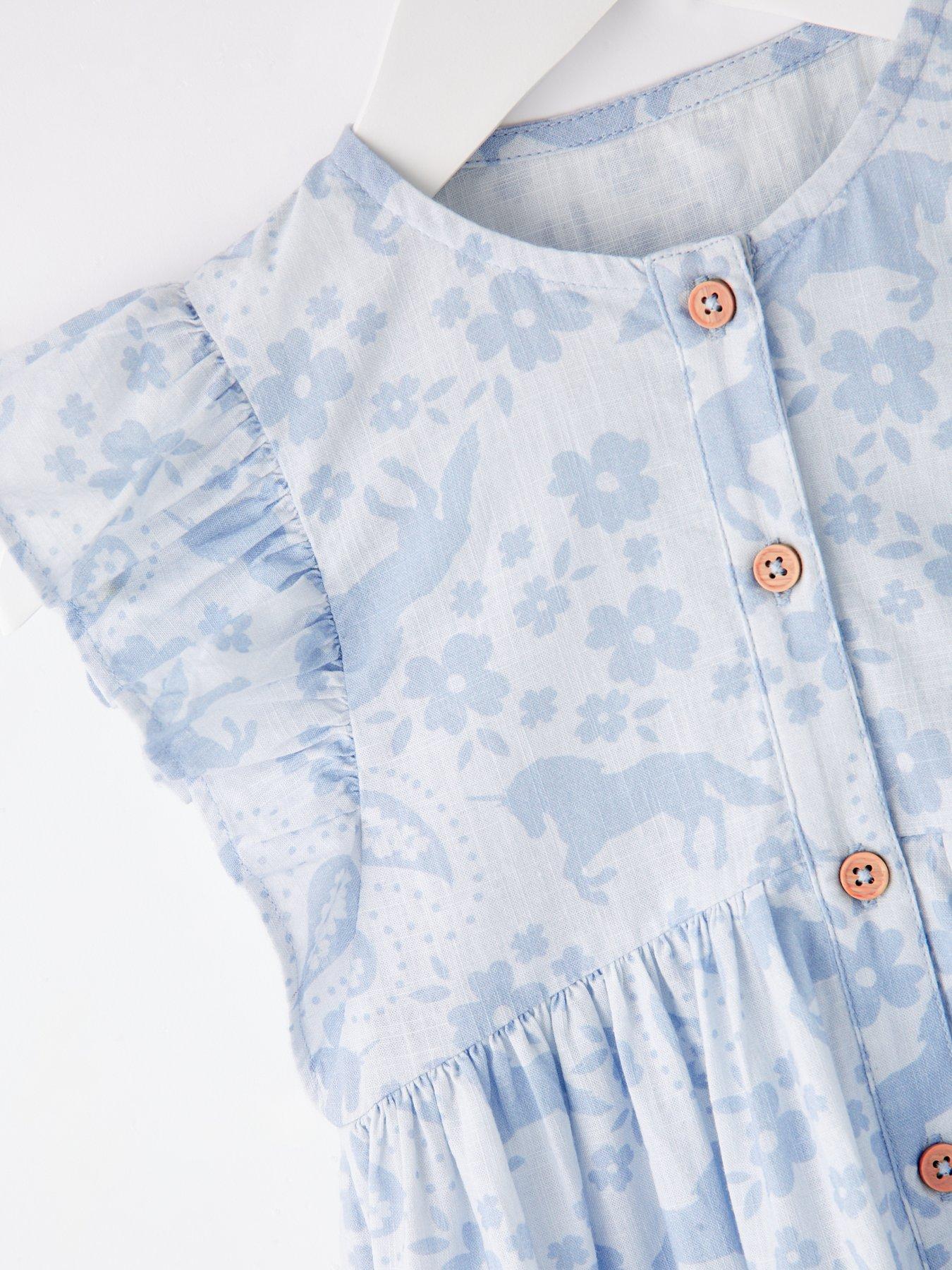 Image 3 of 4 of Mini V by Very Girls Button Down Unicorn Printed Dress - Blue
