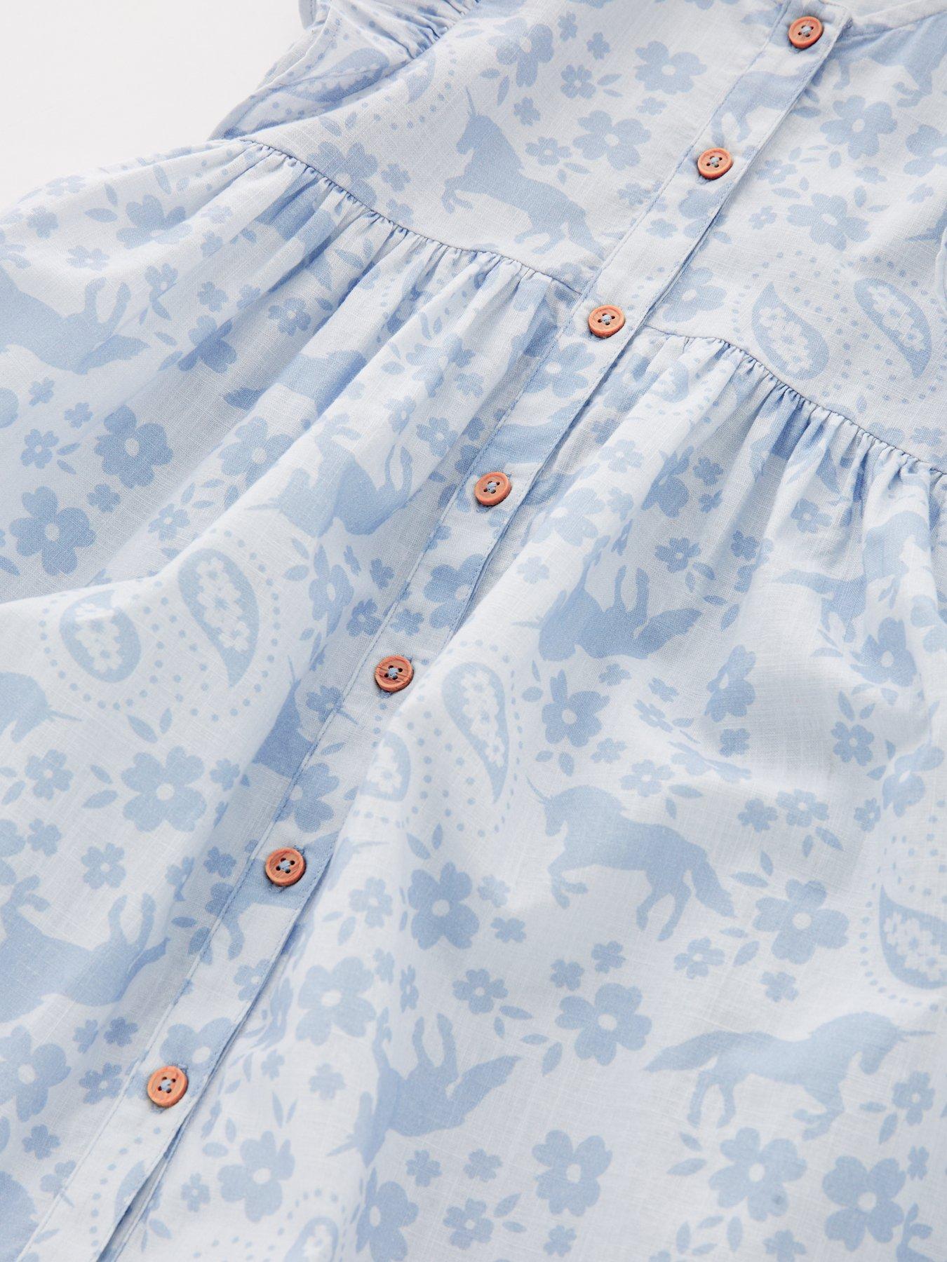Image 4 of 4 of Mini V by Very Girls Button Down Unicorn Printed Dress - Blue