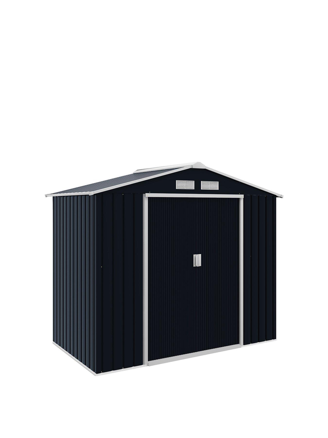 outsunny-7-x-4ft-garden-shed-storage-with-locking-door-and-foundation-kit-dark-greyfront