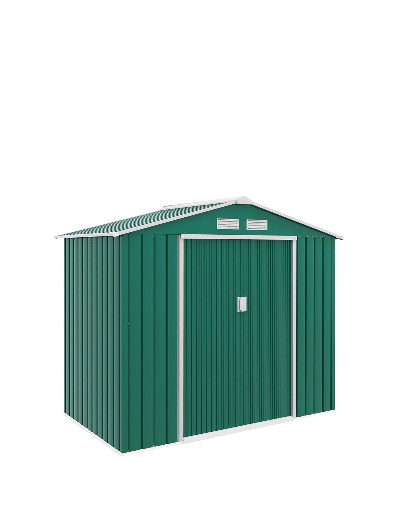undefined 7 x 4ft Garden Shed Storage with Locking Door and Foundation Kit, Green