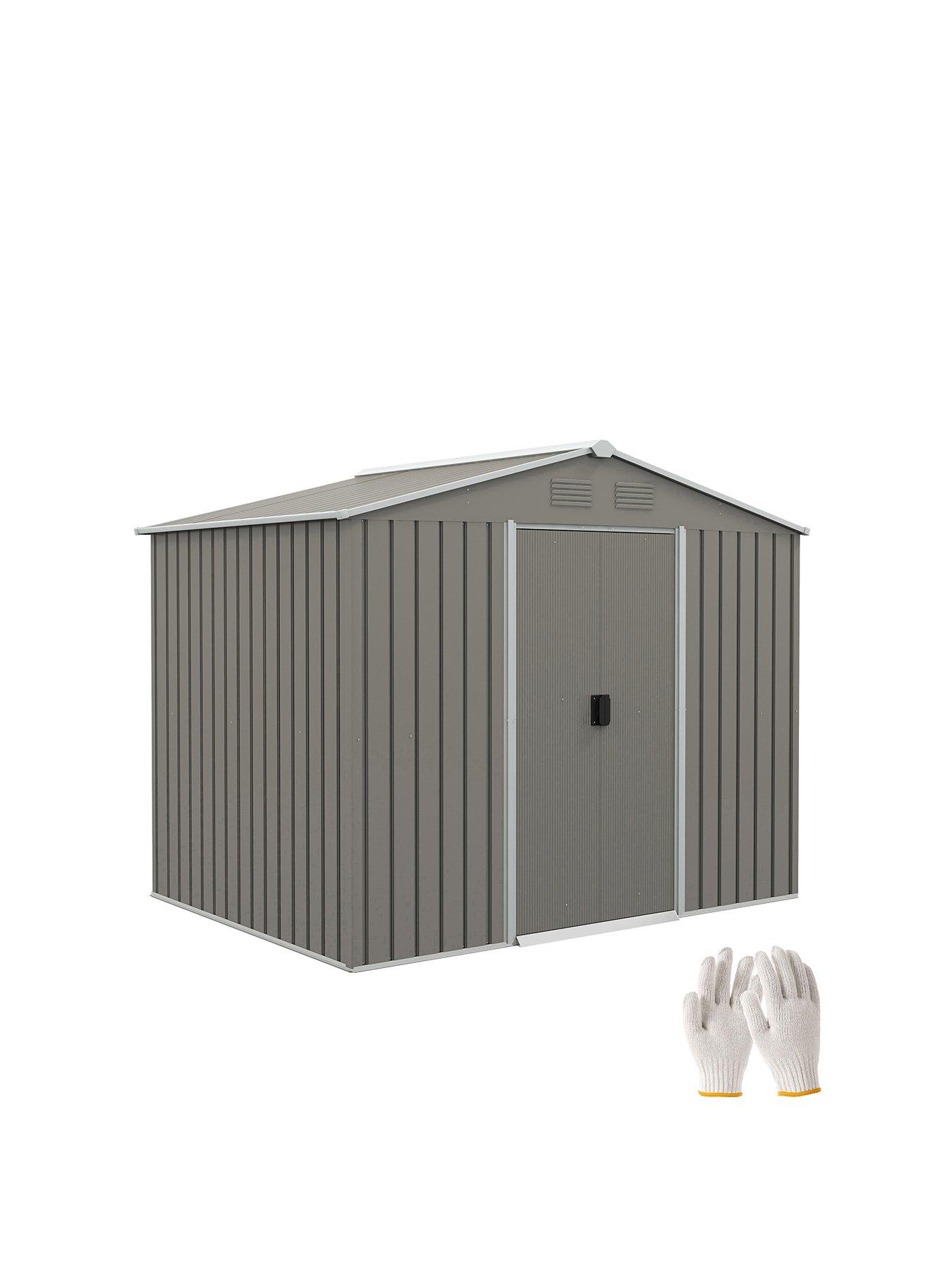 outsunny-8-x-6ft-outdoor-garden-storage-shed-with-double-sliding-door-light-greyfront