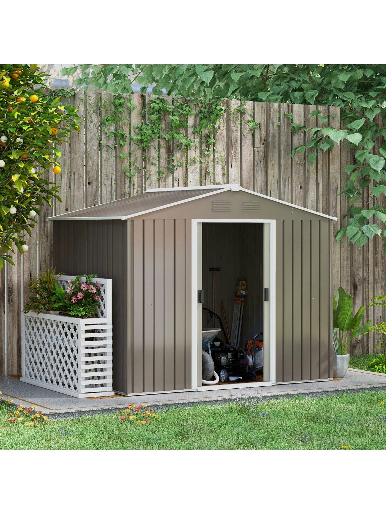 outsunny-8-x-6ft-outdoor-garden-storage-shed-with-double-sliding-door-light-greyback