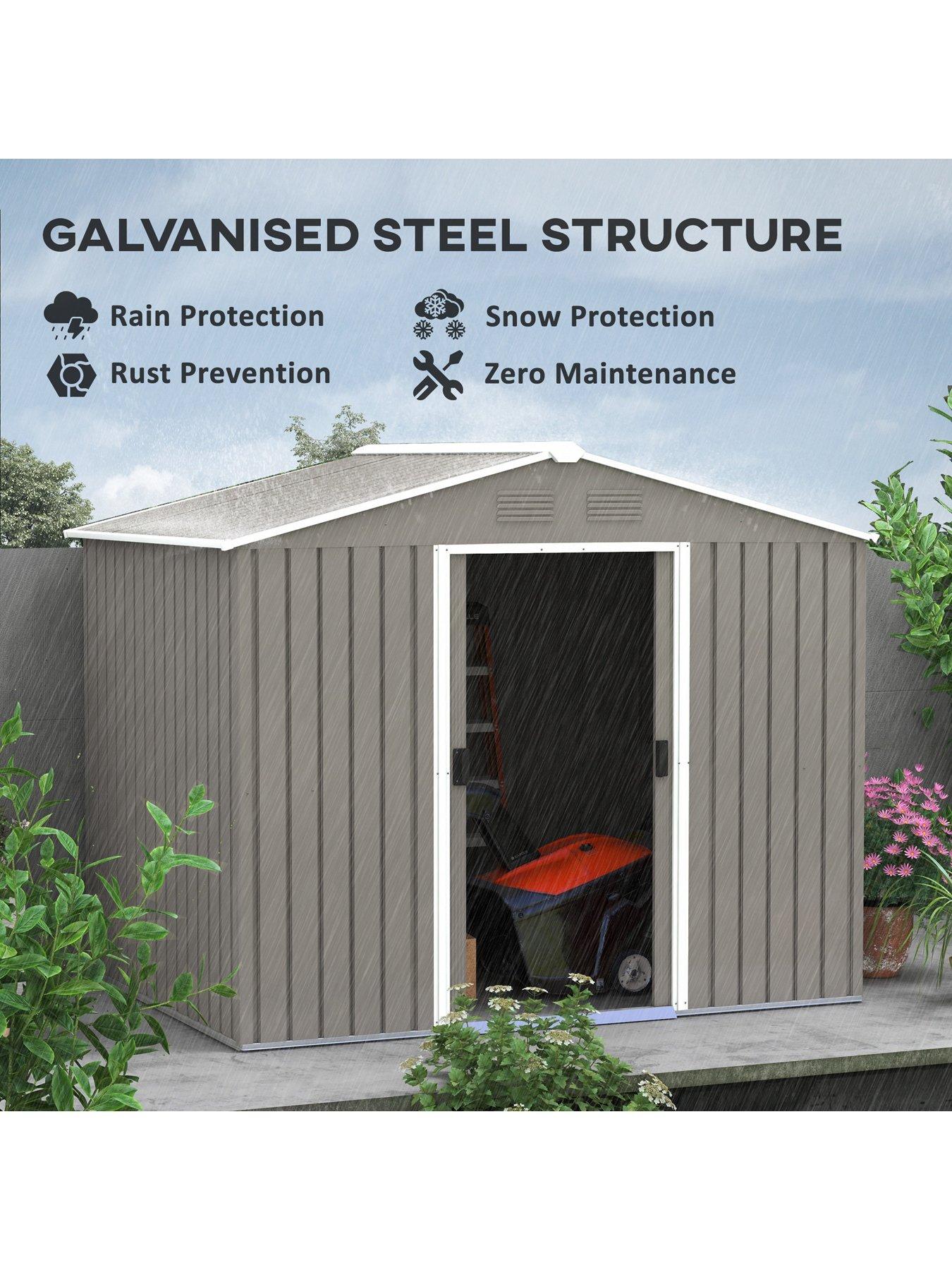 outsunny-8-x-6ft-outdoor-garden-storage-shed-with-double-sliding-door-light-greydetail