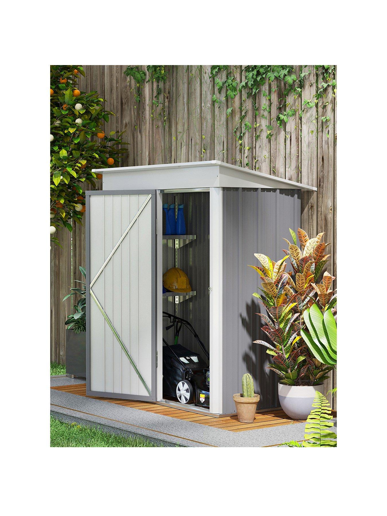 outsunny-small-garden-shed-steel-lean-to-shed-for-bike-with-adjustable-shelf-lock-5x3front