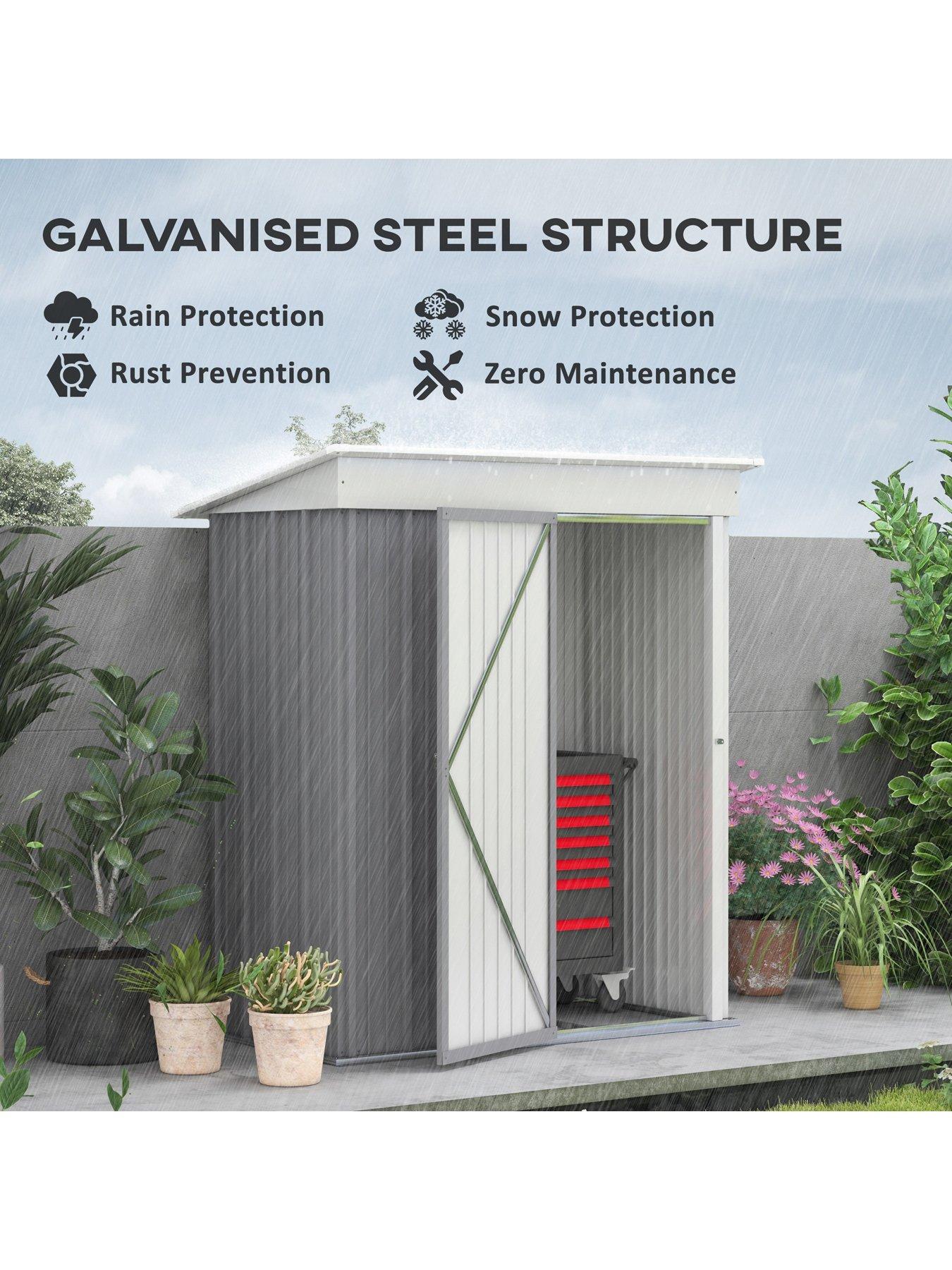 outsunny-small-garden-shed-steel-lean-to-shed-for-bike-with-adjustable-shelf-lock-5x3detail