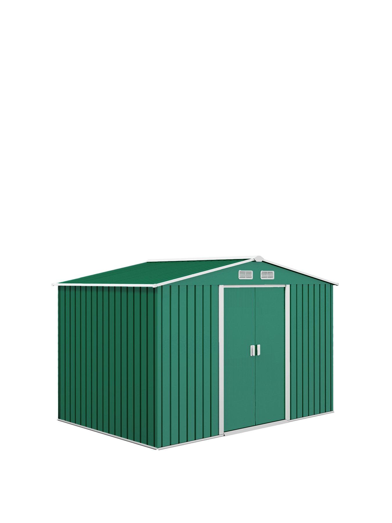 undefined 9 x 6ft Garden Shed Storage with Sliding Doors, Metal Tool House, Green