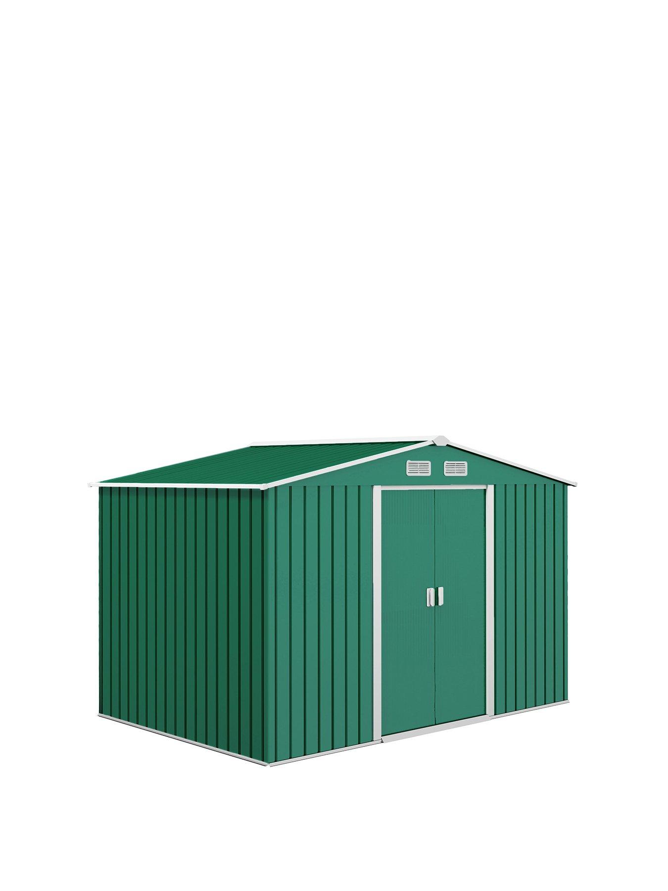 outsunny-9-x-6ft-garden-shed-storage-with-sliding-doors-metal-tool-house-greenfront