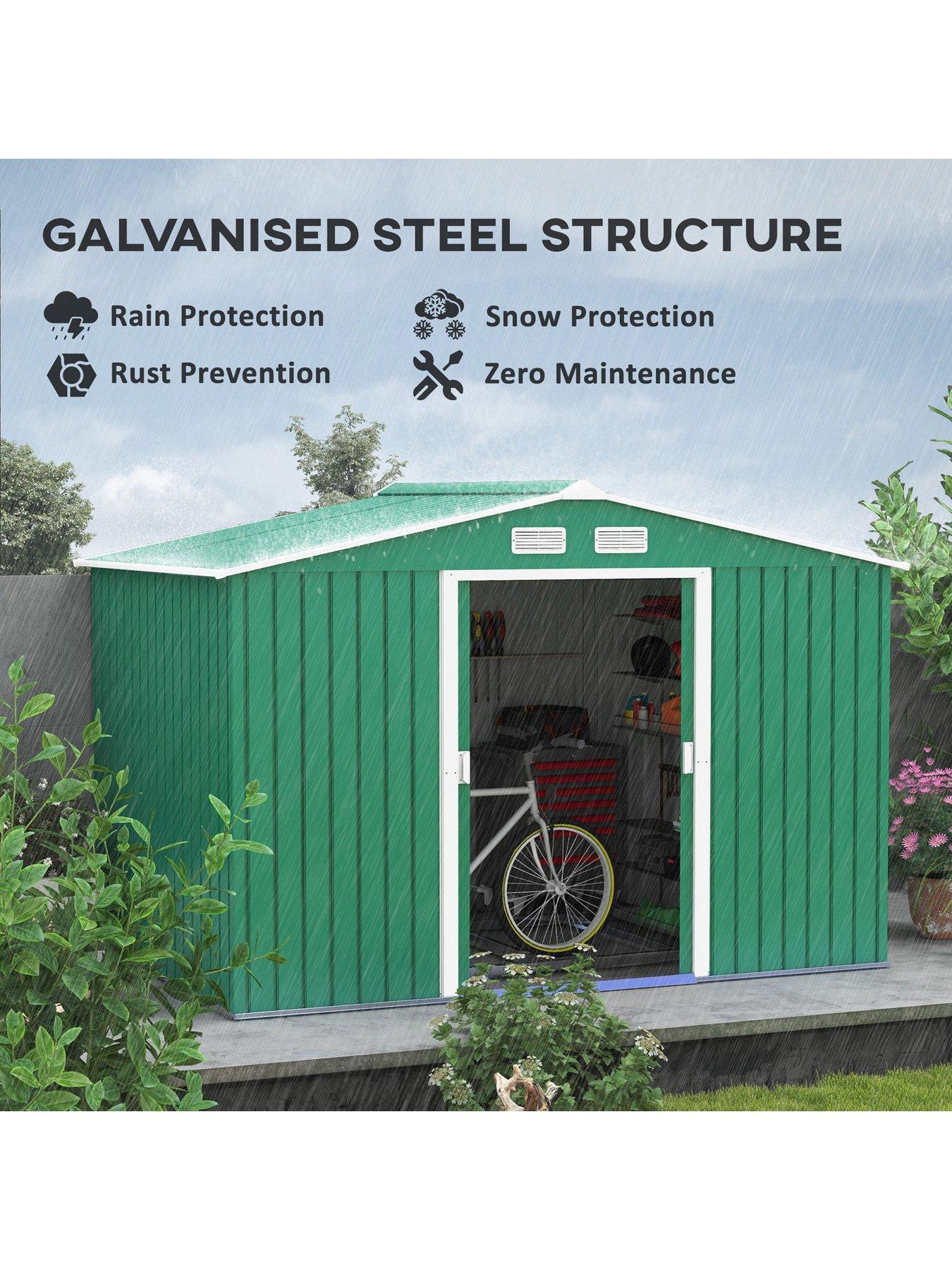 outsunny-9-x-6ft-garden-shed-storage-with-sliding-doors-metal-tool-house-greenoutfit