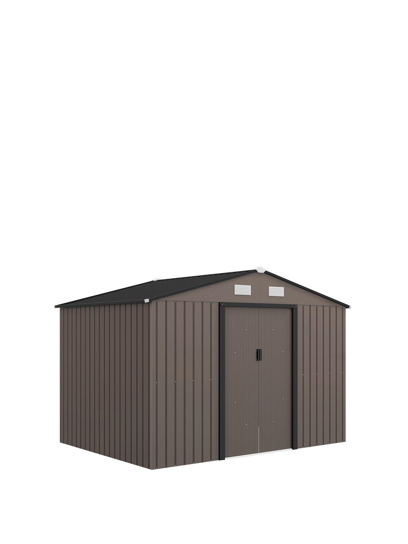 outsunny-9-x-6ft-garden-shed-storage-with-sliding-doors-metal-tool-house-brownfront