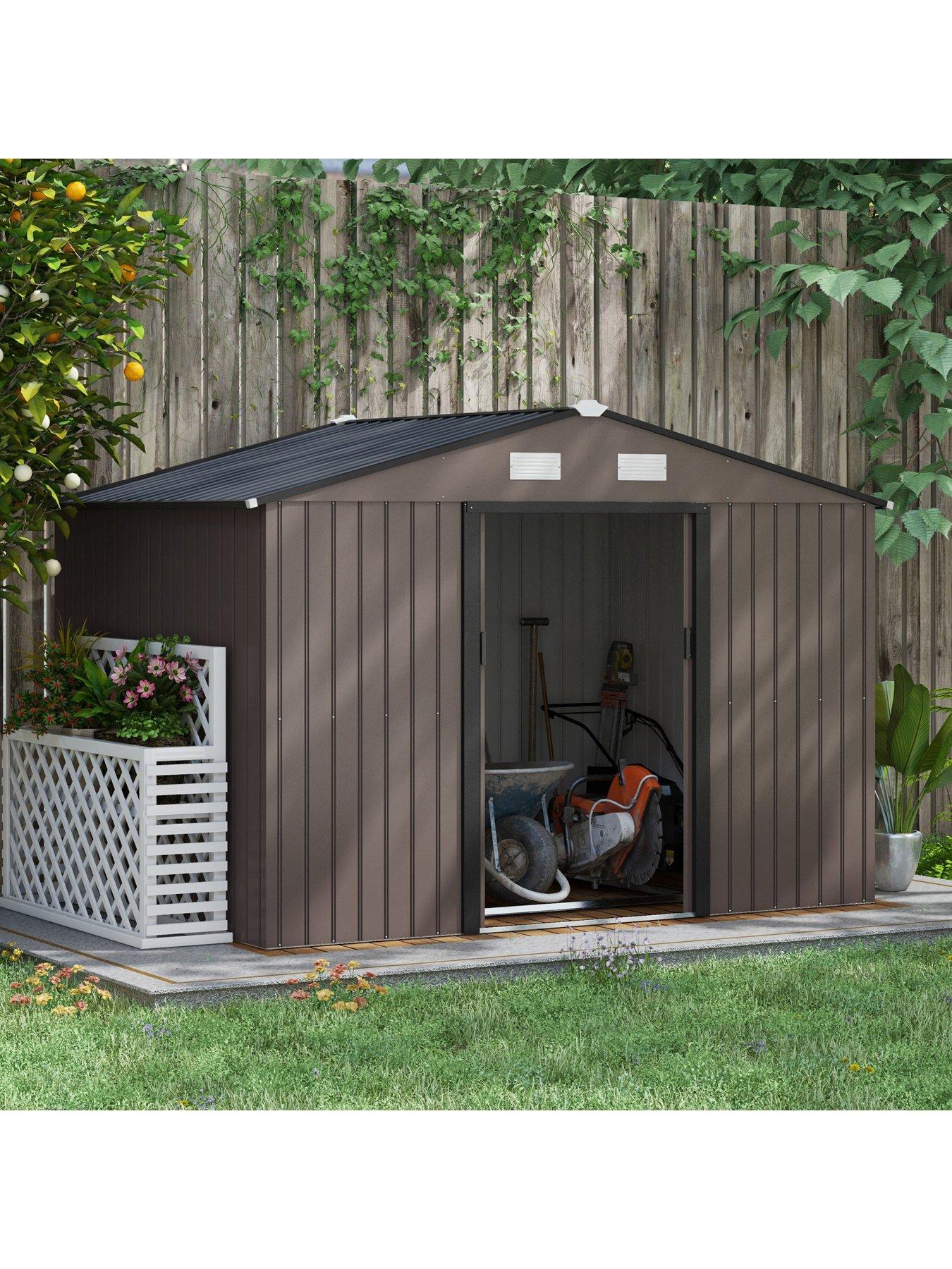 outsunny-9-x-6ft-garden-shed-storage-with-sliding-doors-metal-tool-house-brownback