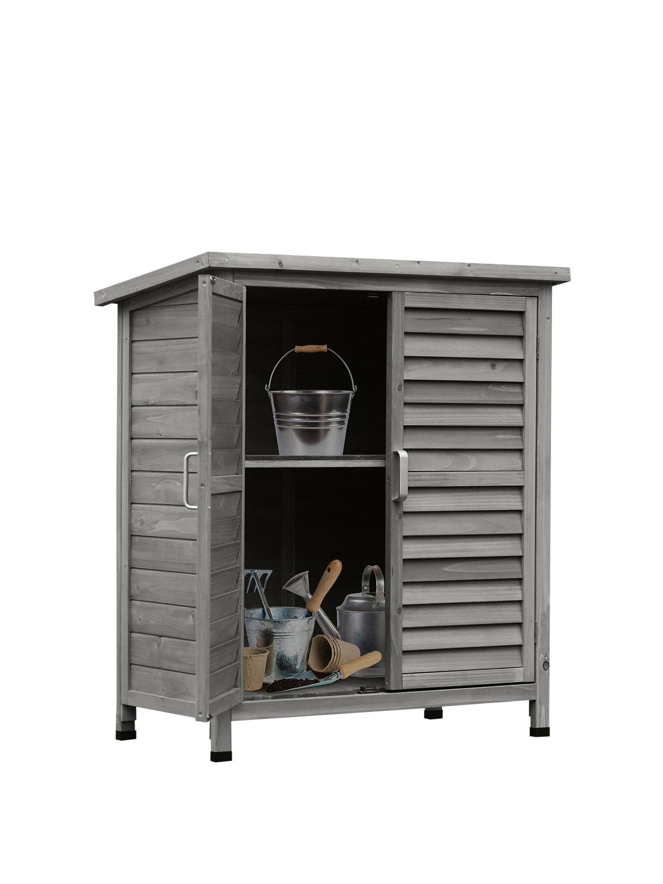 OutSunny Garden Storage Shed Wooden Garage Organisation Outdoor Cabinet w/ Doors, Grey