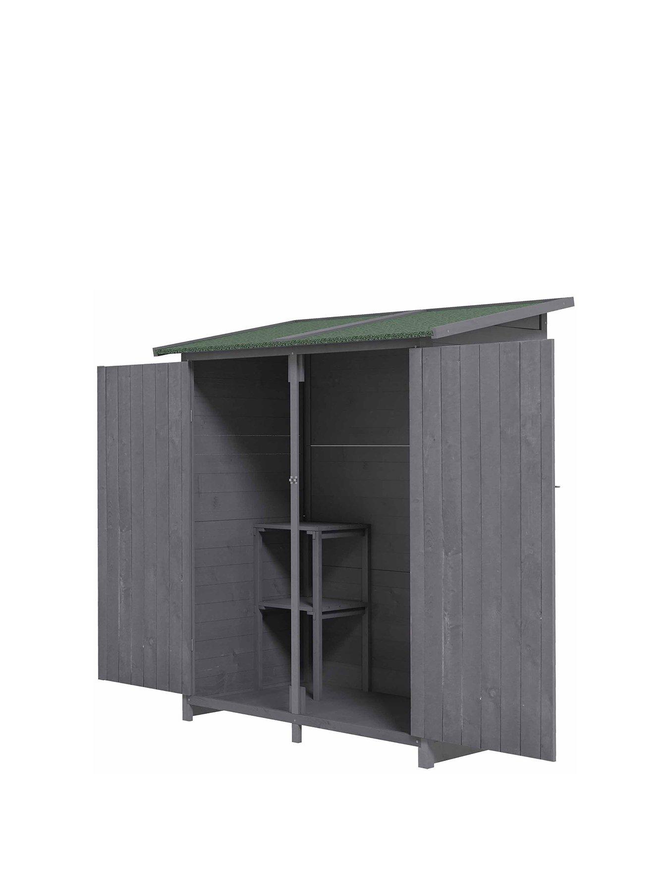 Image of OutSunny Garden Wood Storage Shed w/ Storage Table, Asphalt Roof, 139x75x160cm, Grey