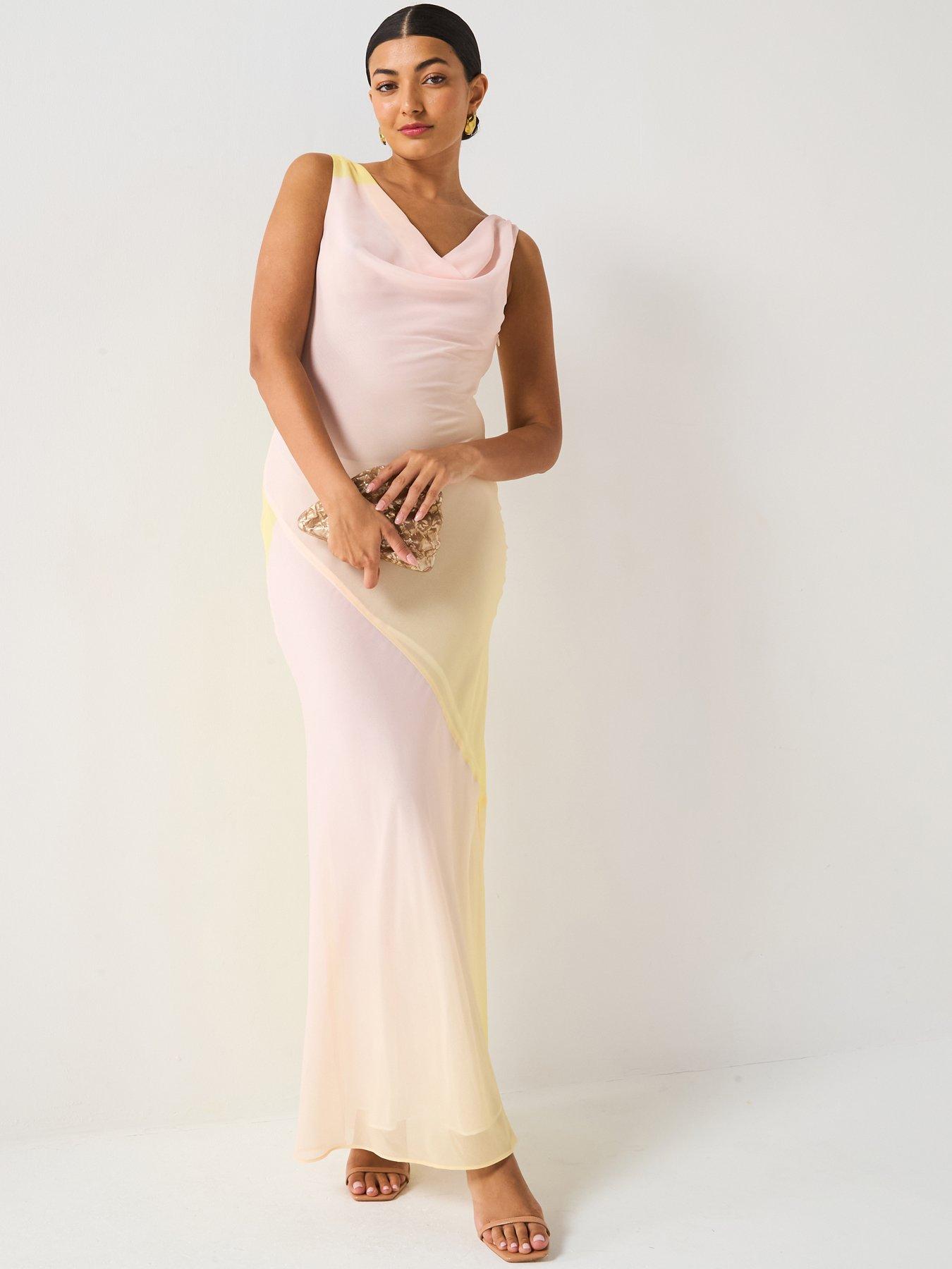 undefined Ombre Cowl Neck Midi Dress - Print