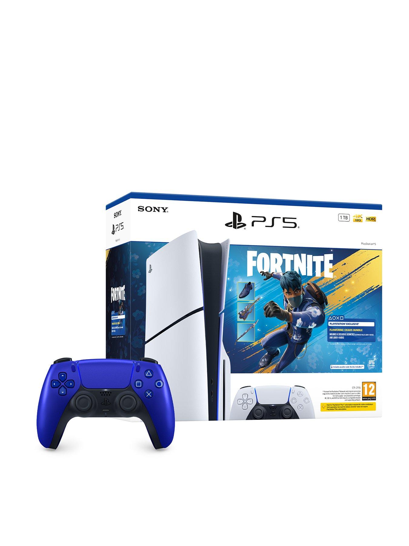 PlayStation 5 Disc Console 1TB - Fortnite Flowering Chaos Bundle  &  DualSense Wireless Controller - Cobalt Blue