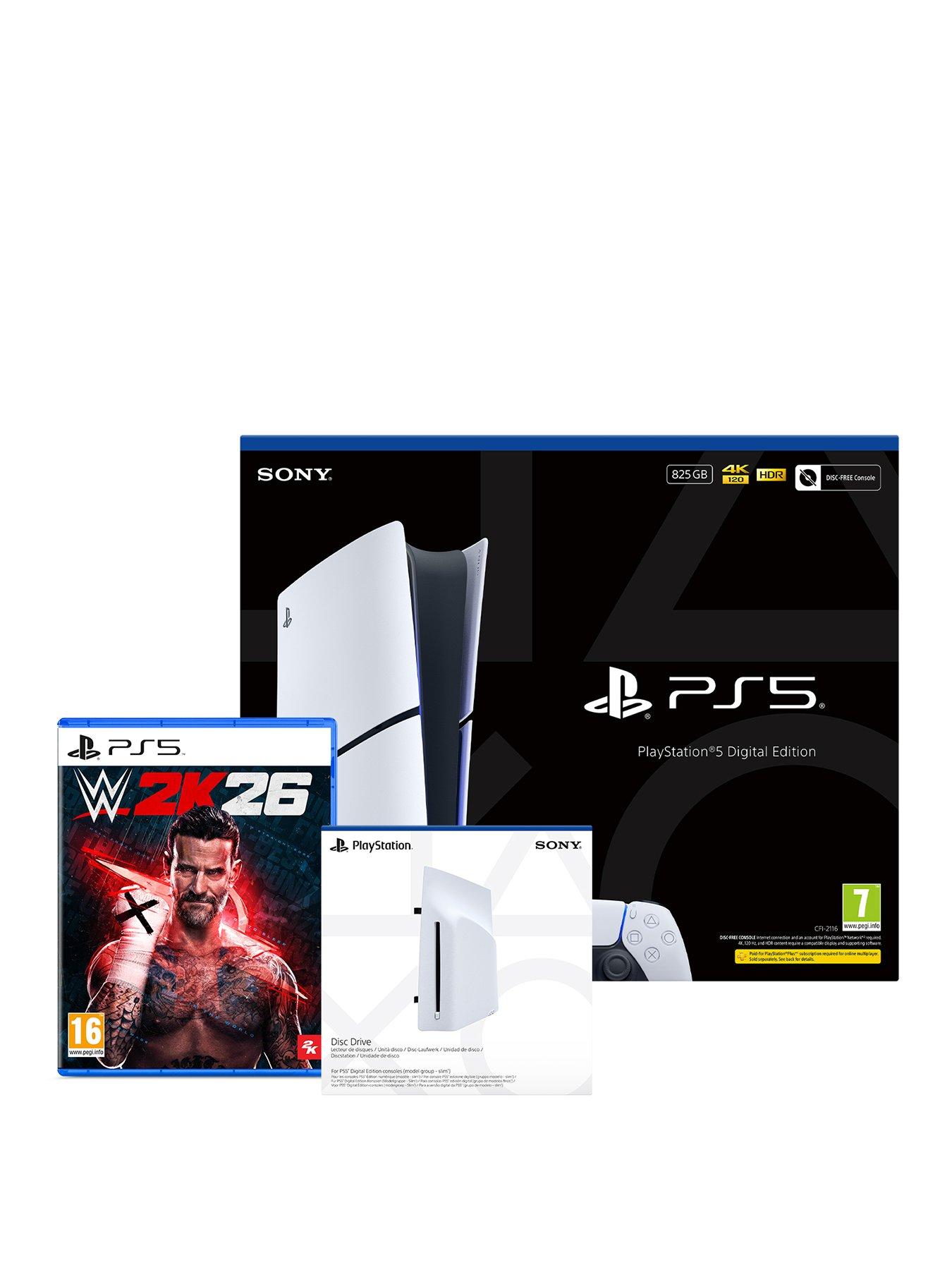 PlayStation 5 Digital Edition – 825GB with WWE 2K26  &  Disc Drive