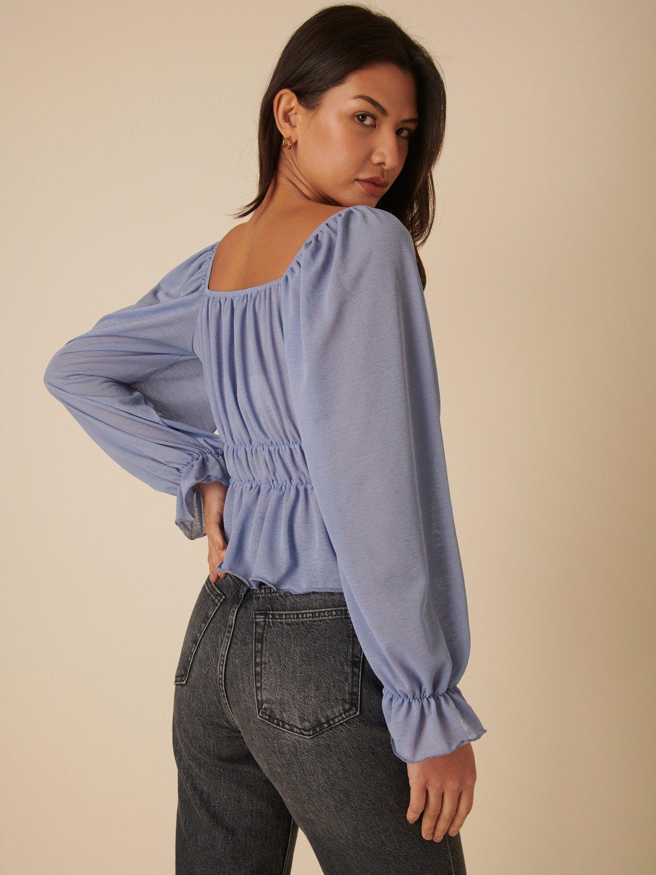 nobodys-child-square-neck-blouse-bluestillFront