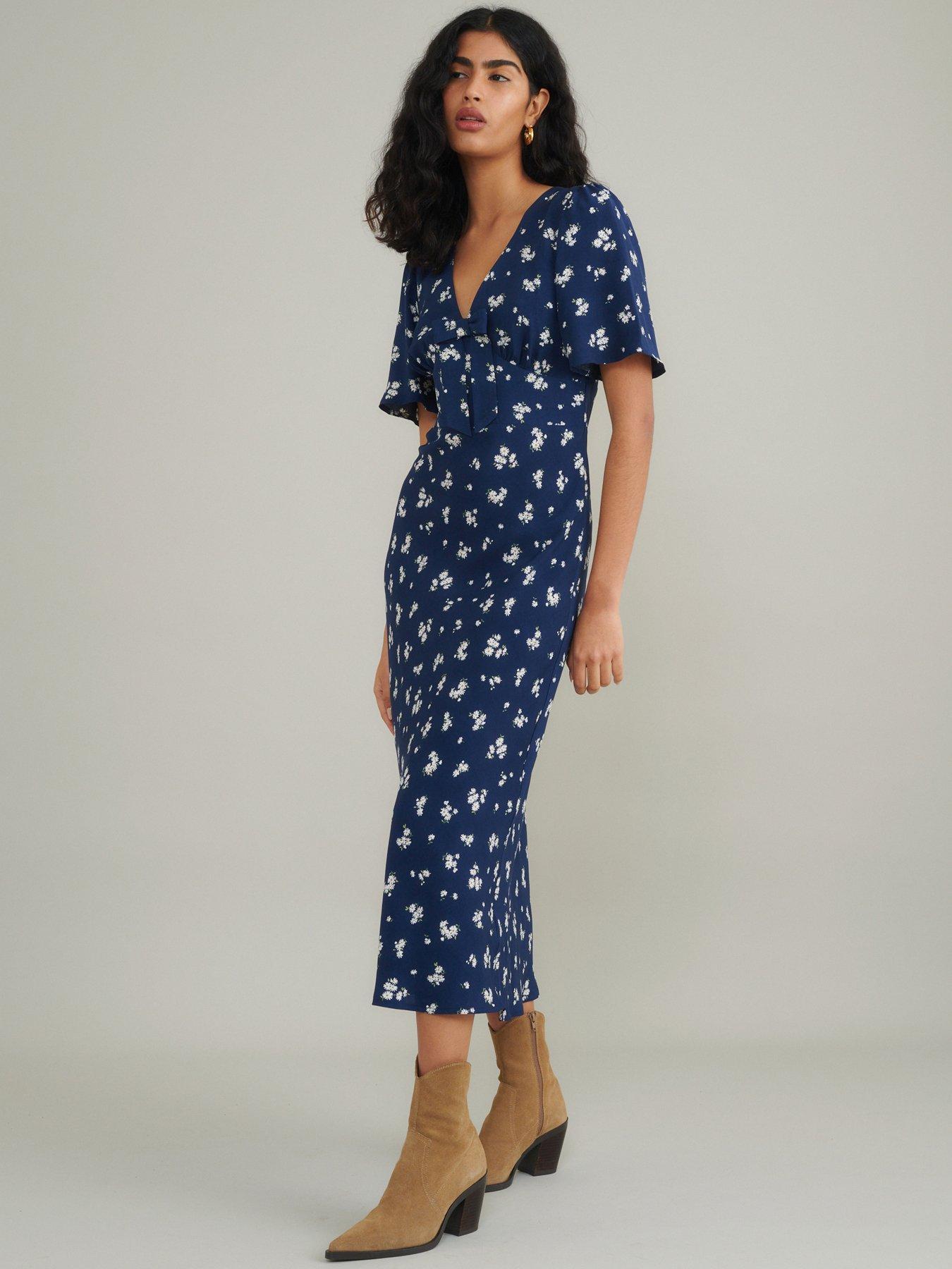 Image 1 of 4 of Nobodys Child Faith Bow Front Midi Dress - Blue