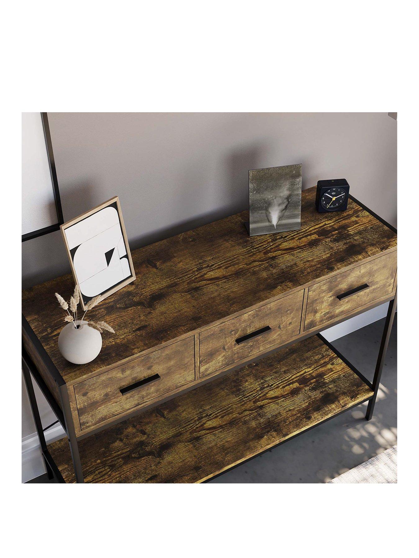 Image 3 of 7 of Vida Designs Brooklyn 3 Drawer Console Table - Dark Oak
