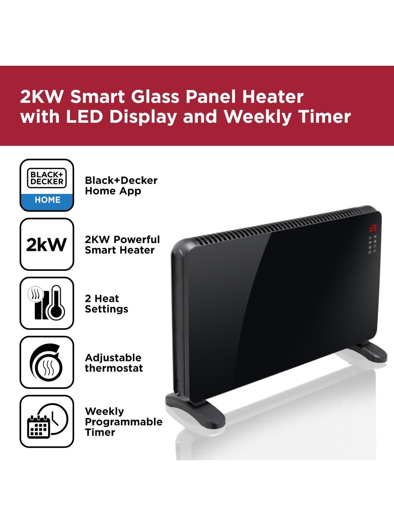 Image 2 of 8 of Black & Decker 2kW Smart Glass Panel Heater with 2 Heat Settings - Black