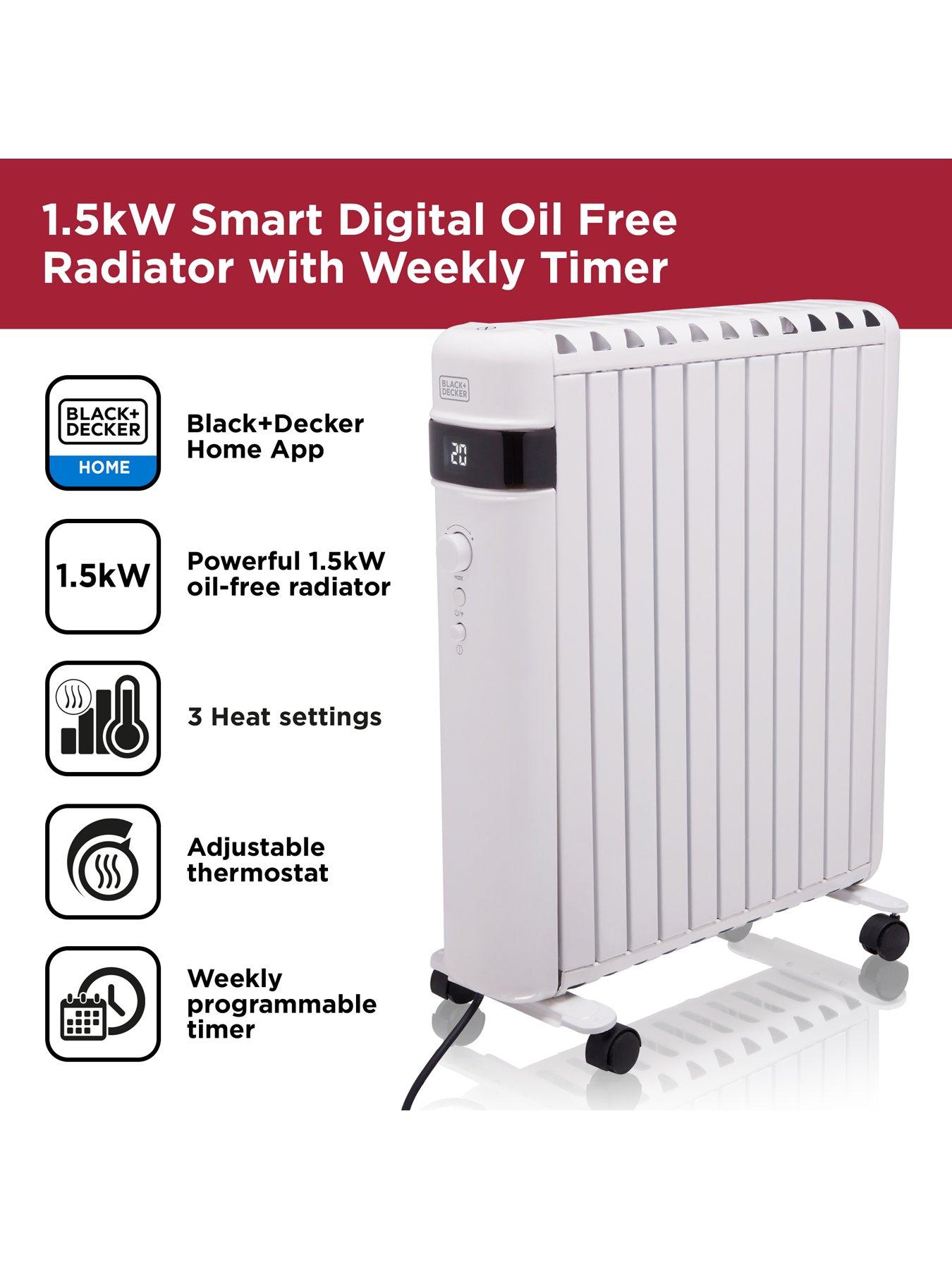 Image 2 of 7 of Black & Decker 1.5kW Smart Digital Oil-Free Radiator with 24-Hour Timer - White