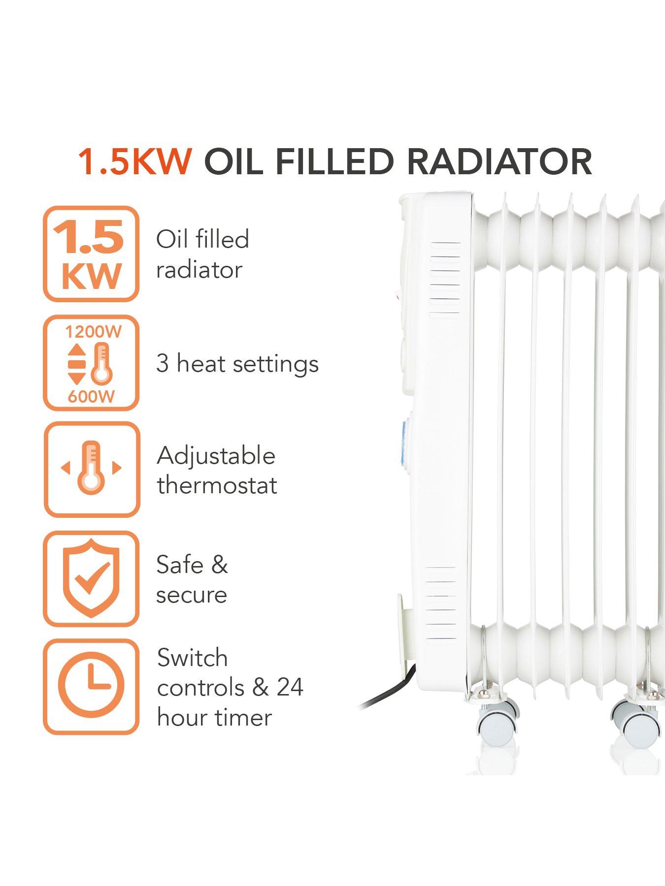 Image 2 of 7 of Black & Decker 1500W 7-Fin Oil-Filled Radiator with&nbsp;24-Hour Timer - White