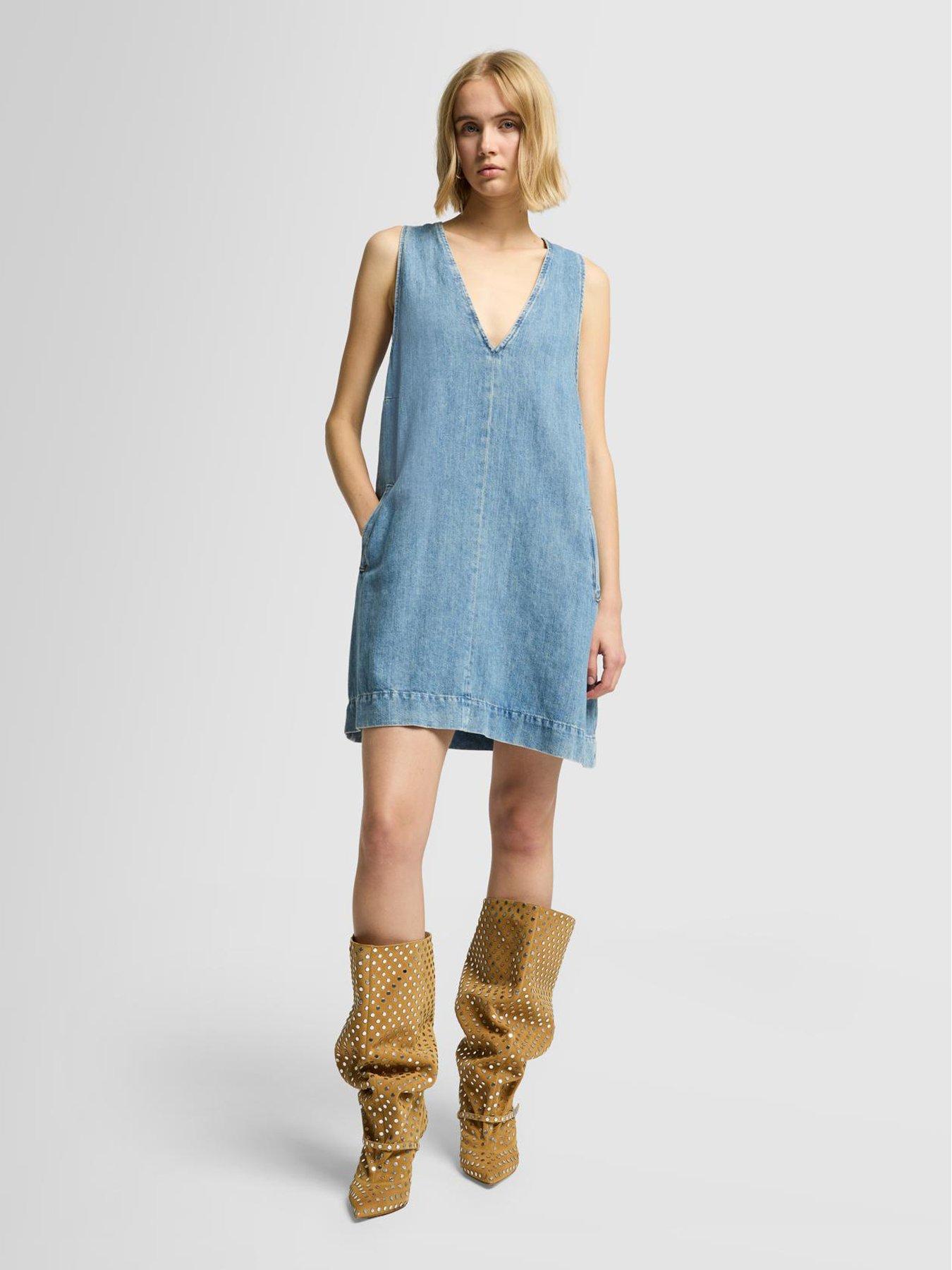 Image 1 of 4 of 7 FOR ALL MANKIND V Neck Denim Mini Dress - Light Blue