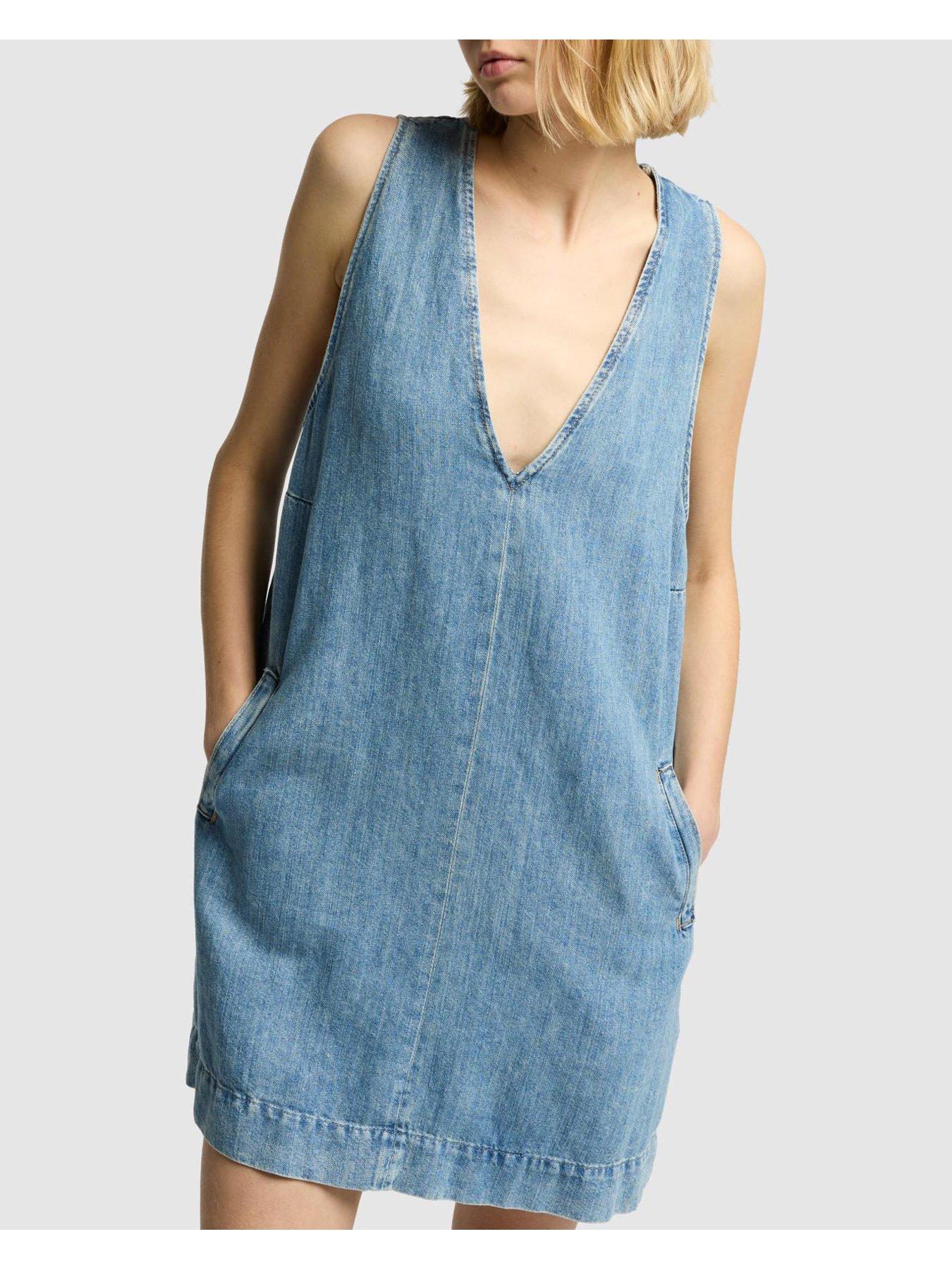 Image 3 of 4 of 7 FOR ALL MANKIND V Neck Denim Mini Dress - Light Blue