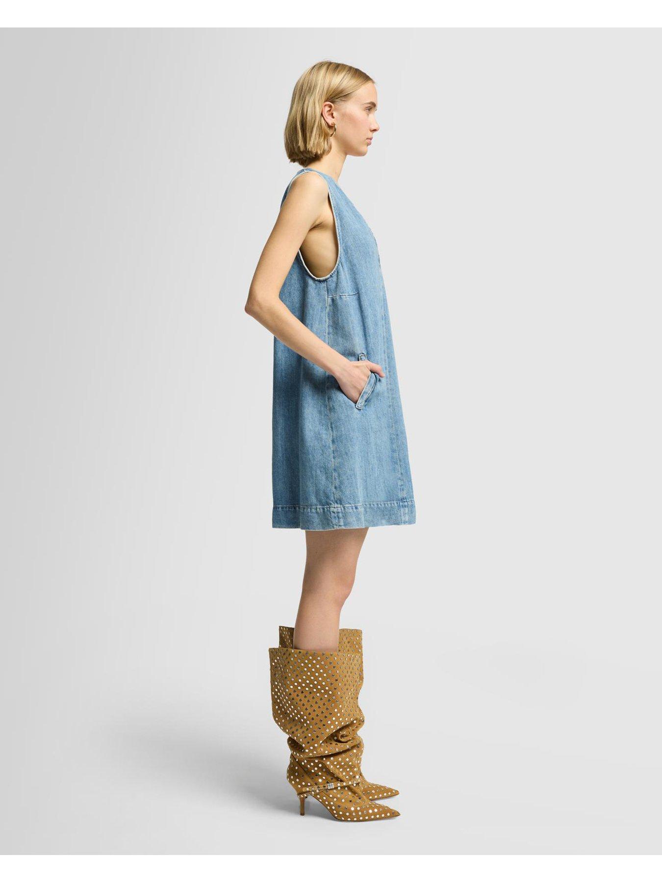 Image 4 of 4 of 7 FOR ALL MANKIND V Neck Denim Mini Dress - Light Blue