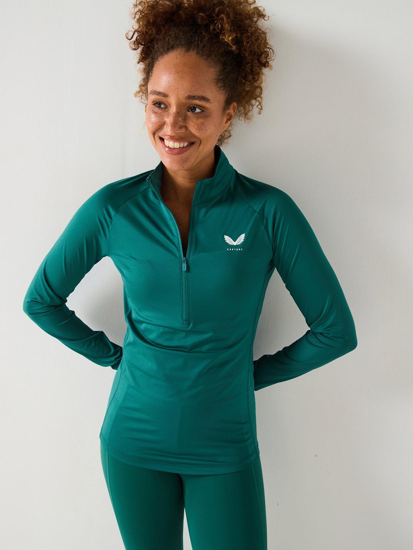 Image of Castore Women's Training Adapt Half Zip Long Sleeve Top - Seafoam/Sage White/Reflective
