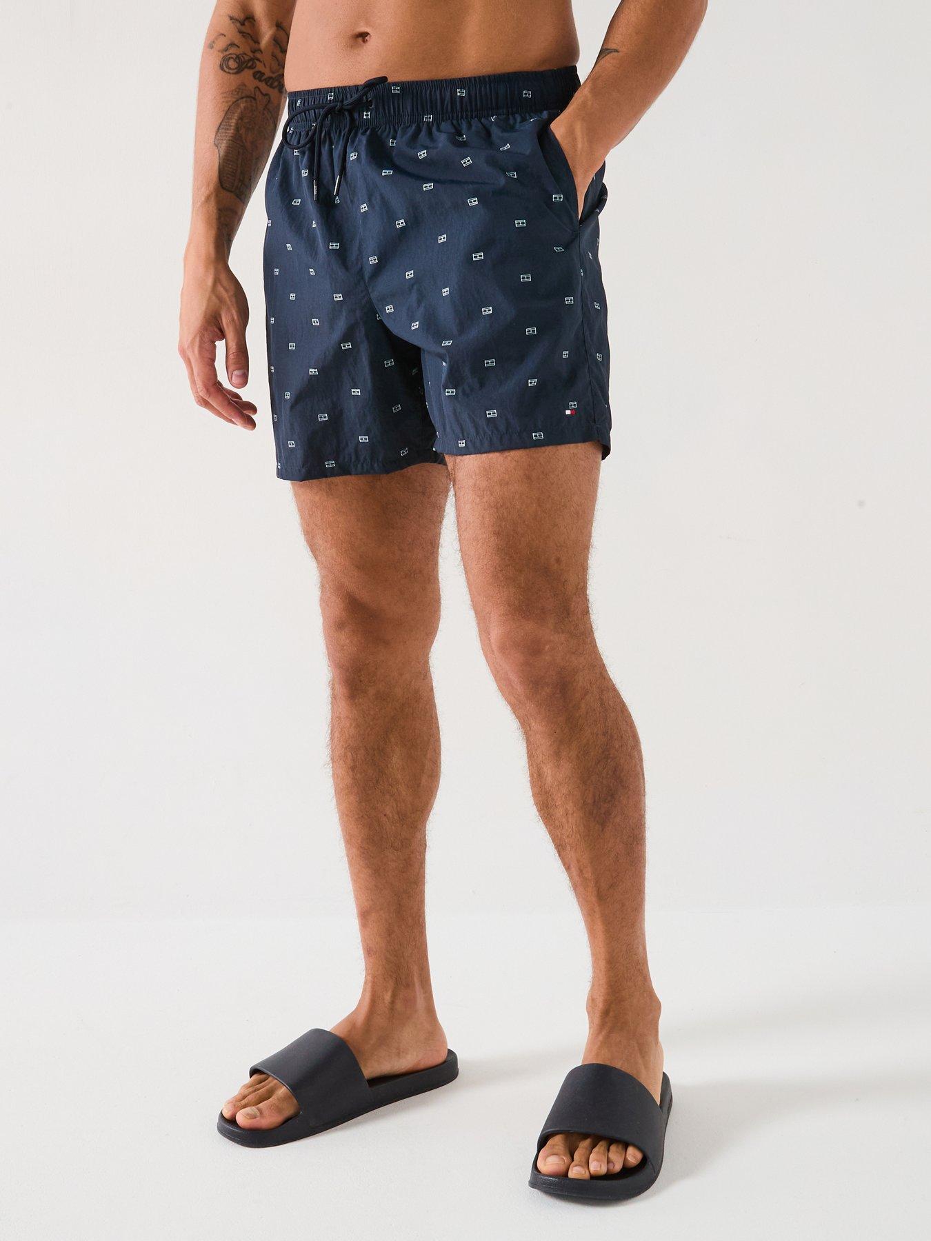 Image 1 of 6 of Tommy Hilfiger Medium Drawstring Flag Print Swim Shorts - Navy