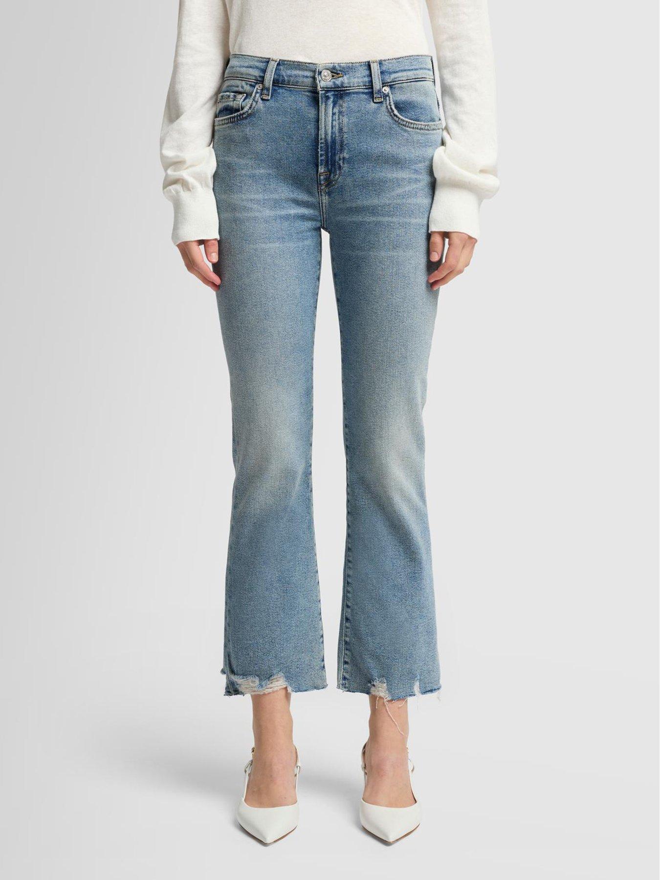 Image 1 of 5 of 7 FOR ALL MANKIND Daisy Ankle Bootcut Jeans with Worn Out Hem - Mid Wash