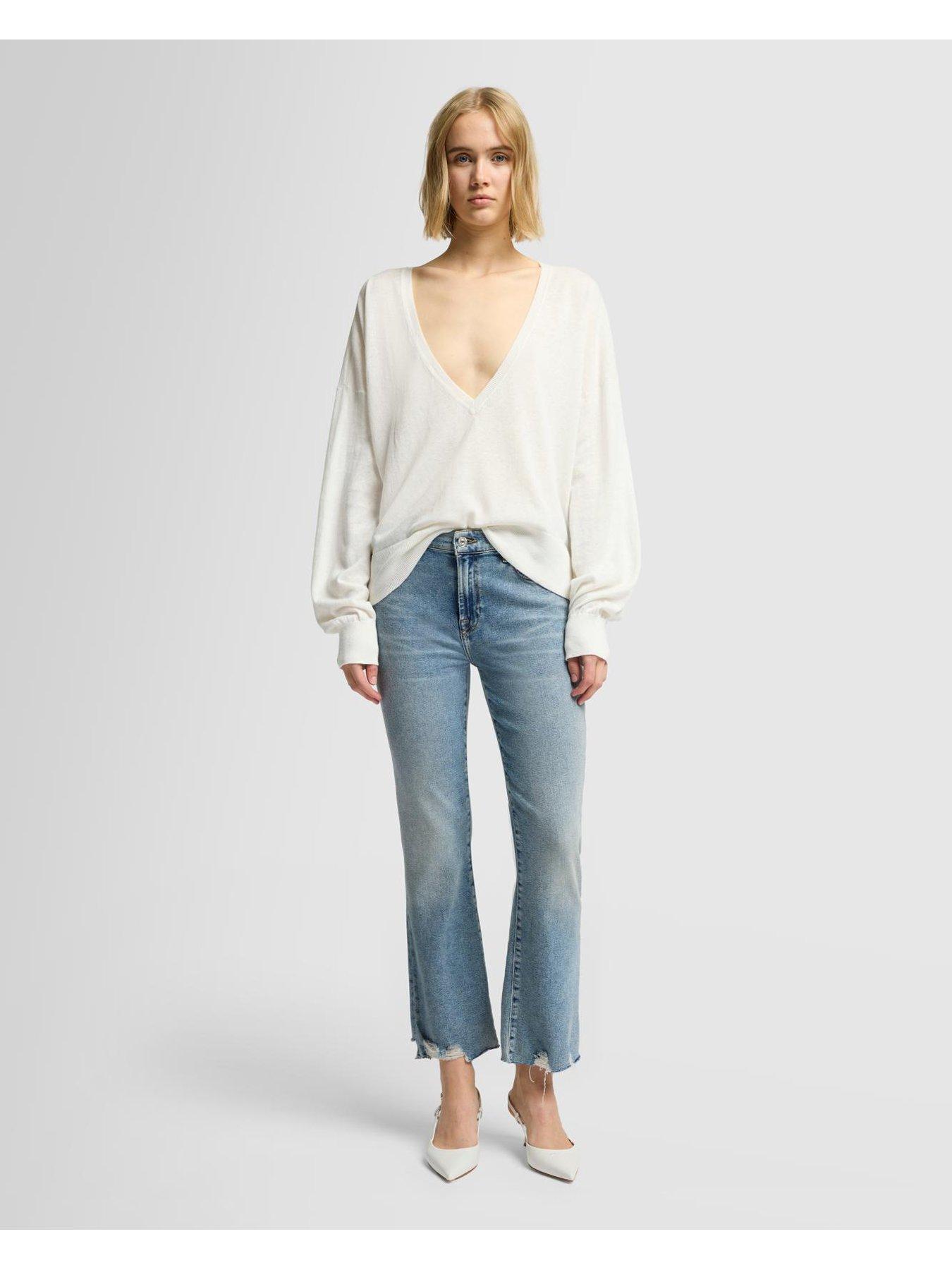 Image 2 of 5 of 7 FOR ALL MANKIND Daisy Ankle Bootcut Jeans with Worn Out Hem - Mid Wash