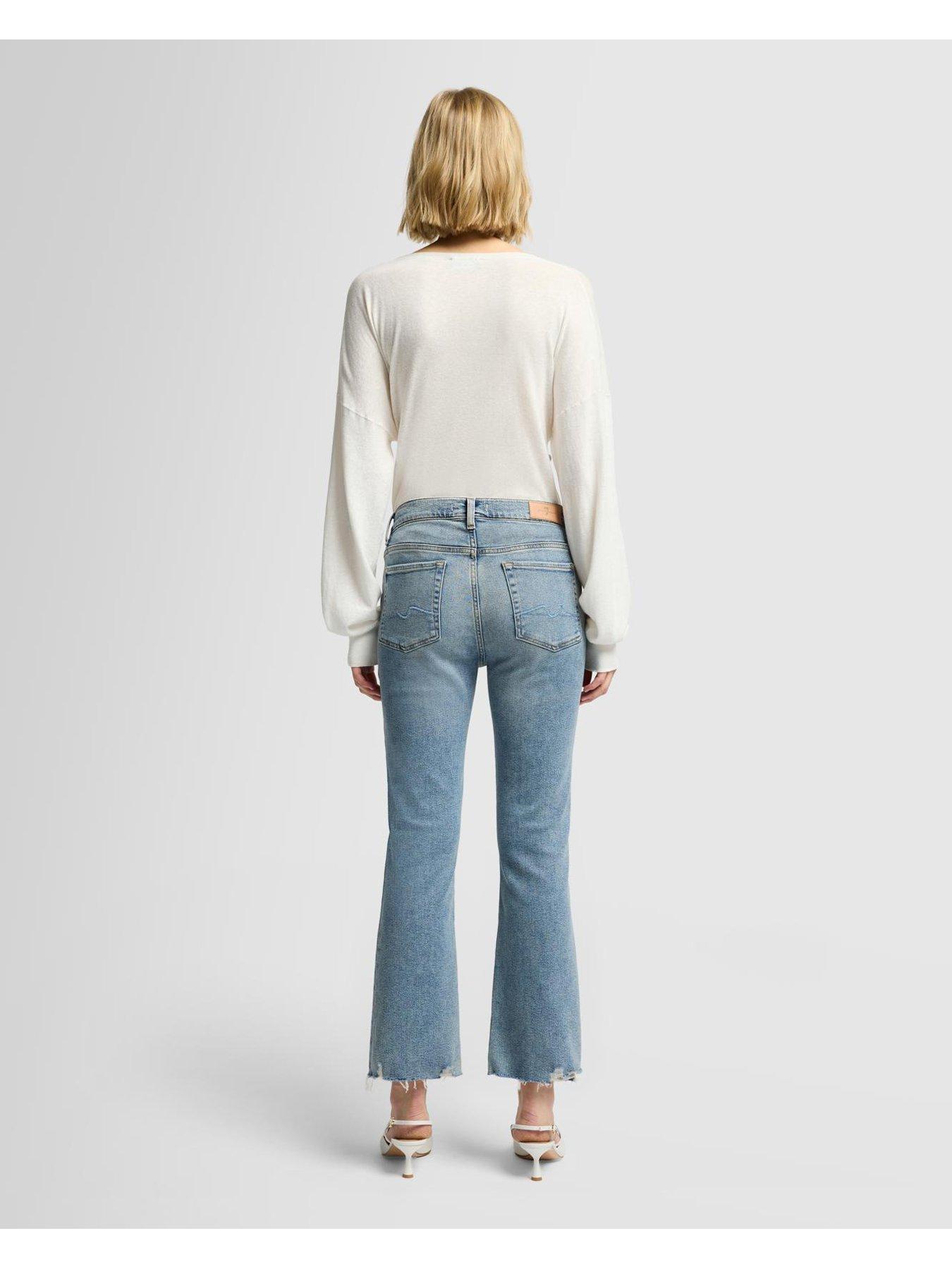 Image 3 of 5 of 7 FOR ALL MANKIND Daisy Ankle Bootcut Jeans with Worn Out Hem - Mid Wash