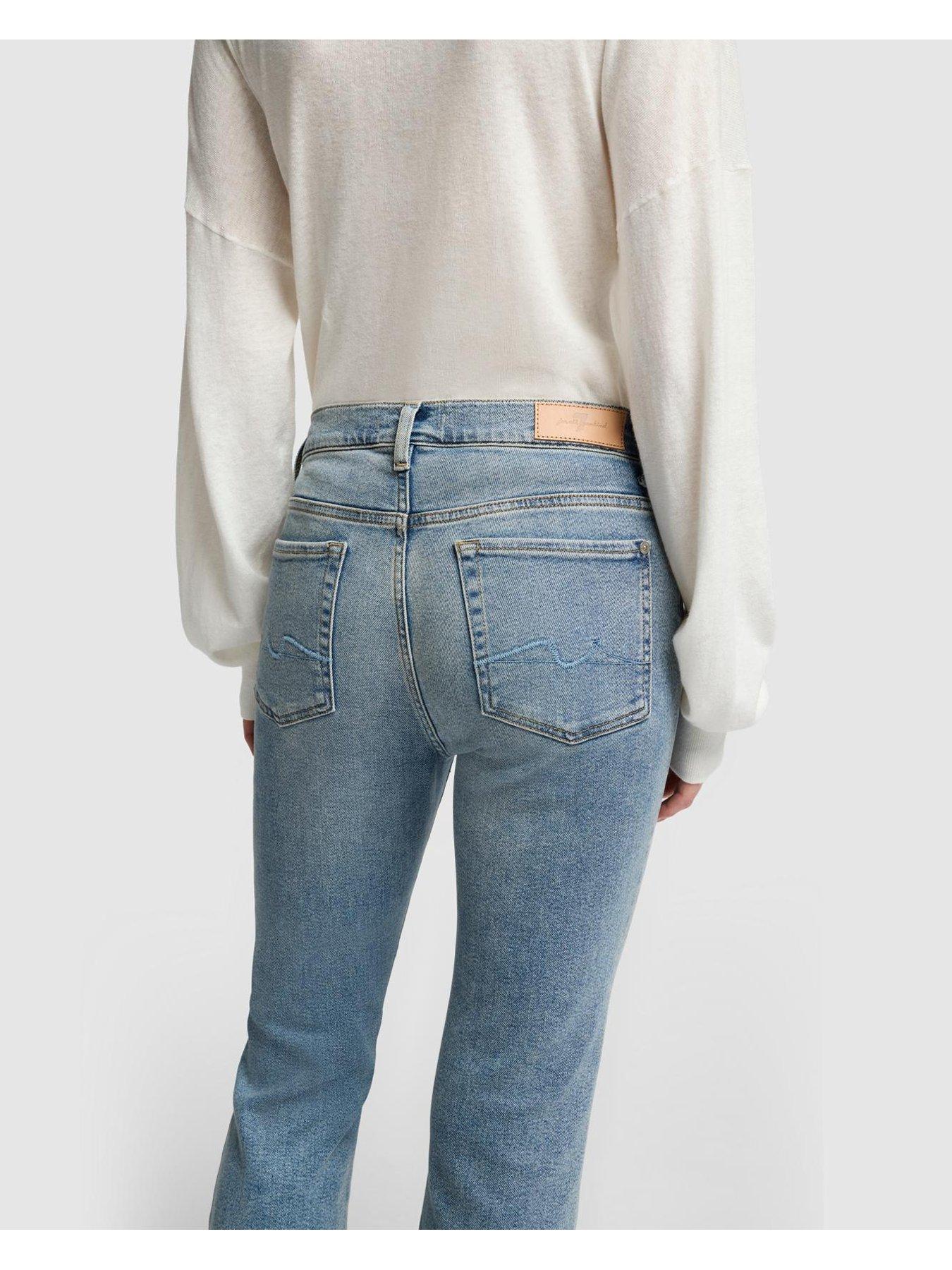 Image 4 of 5 of 7 FOR ALL MANKIND Daisy Ankle Bootcut Jeans with Worn Out Hem - Mid Wash