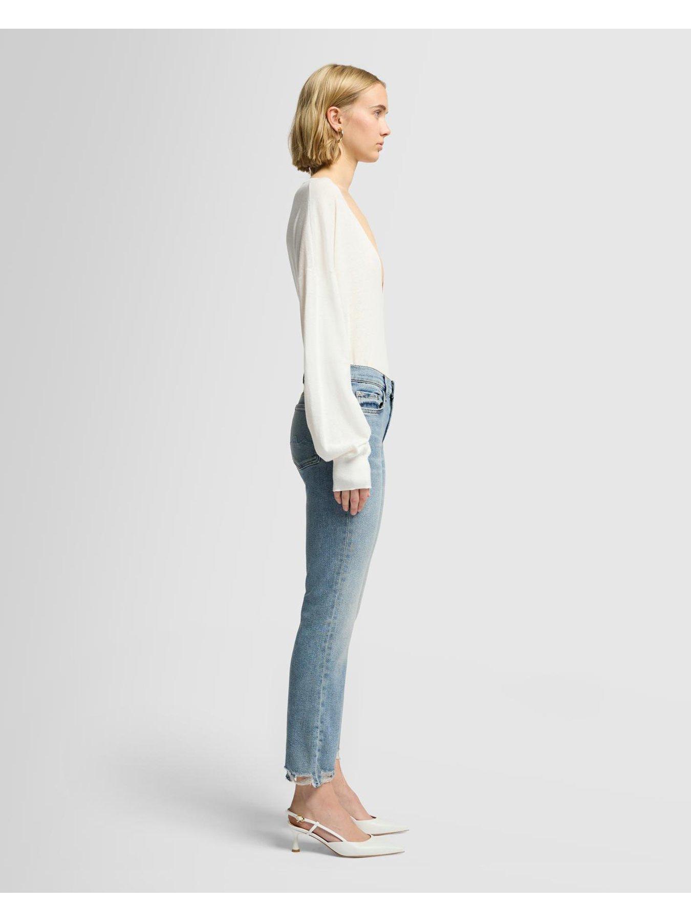 Image 5 of 5 of 7 FOR ALL MANKIND Daisy Ankle Bootcut Jeans with Worn Out Hem - Mid Wash