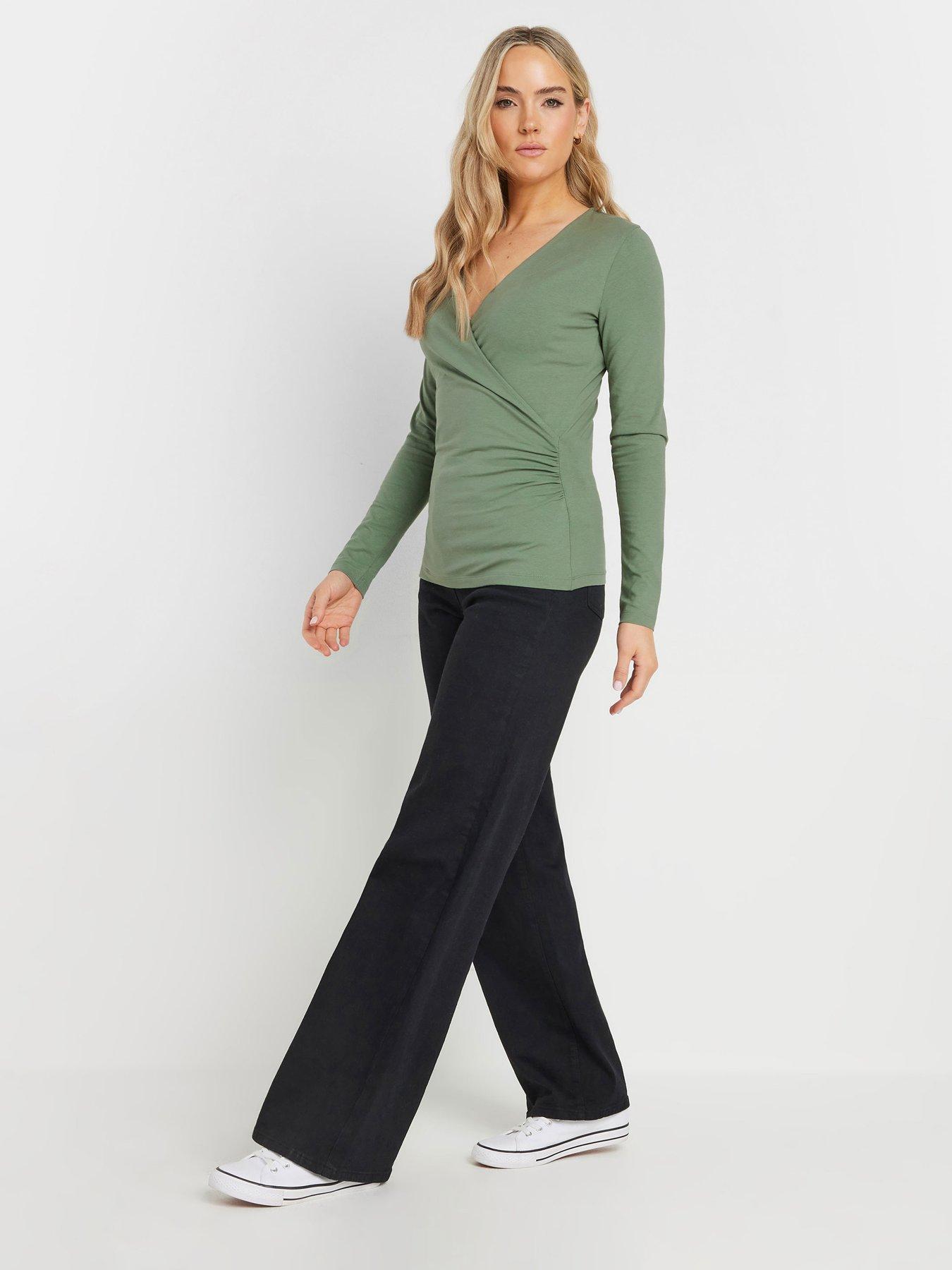 Image 3 of 4 of Long Tall Sally Sleeve Cotton Wrap Top - Green